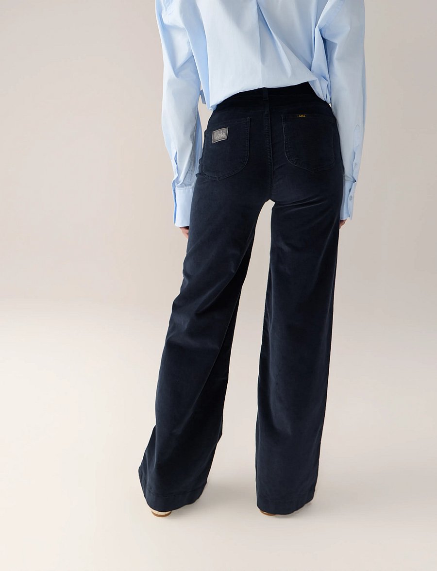 Lois Jeans - Palazzo Mistral - Shiny cord - wide leg trousers - 60 navy - 4