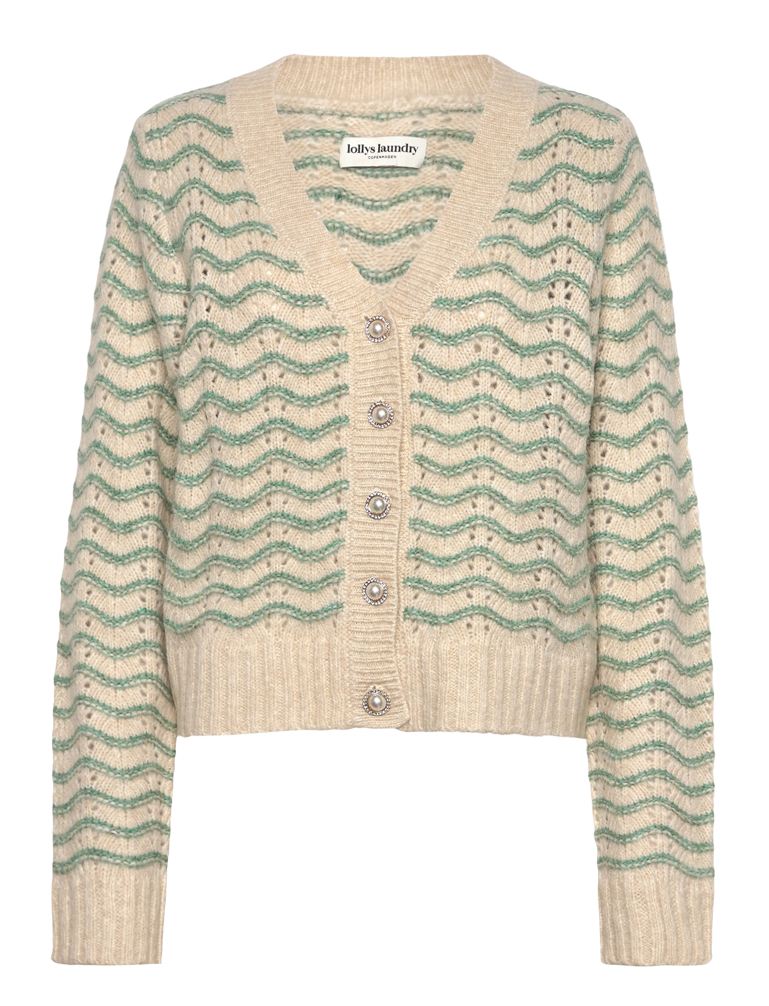 Lollys Laundry LanoLL Cardigan Knit LS - Stickat - DUSTY GREEN / cream