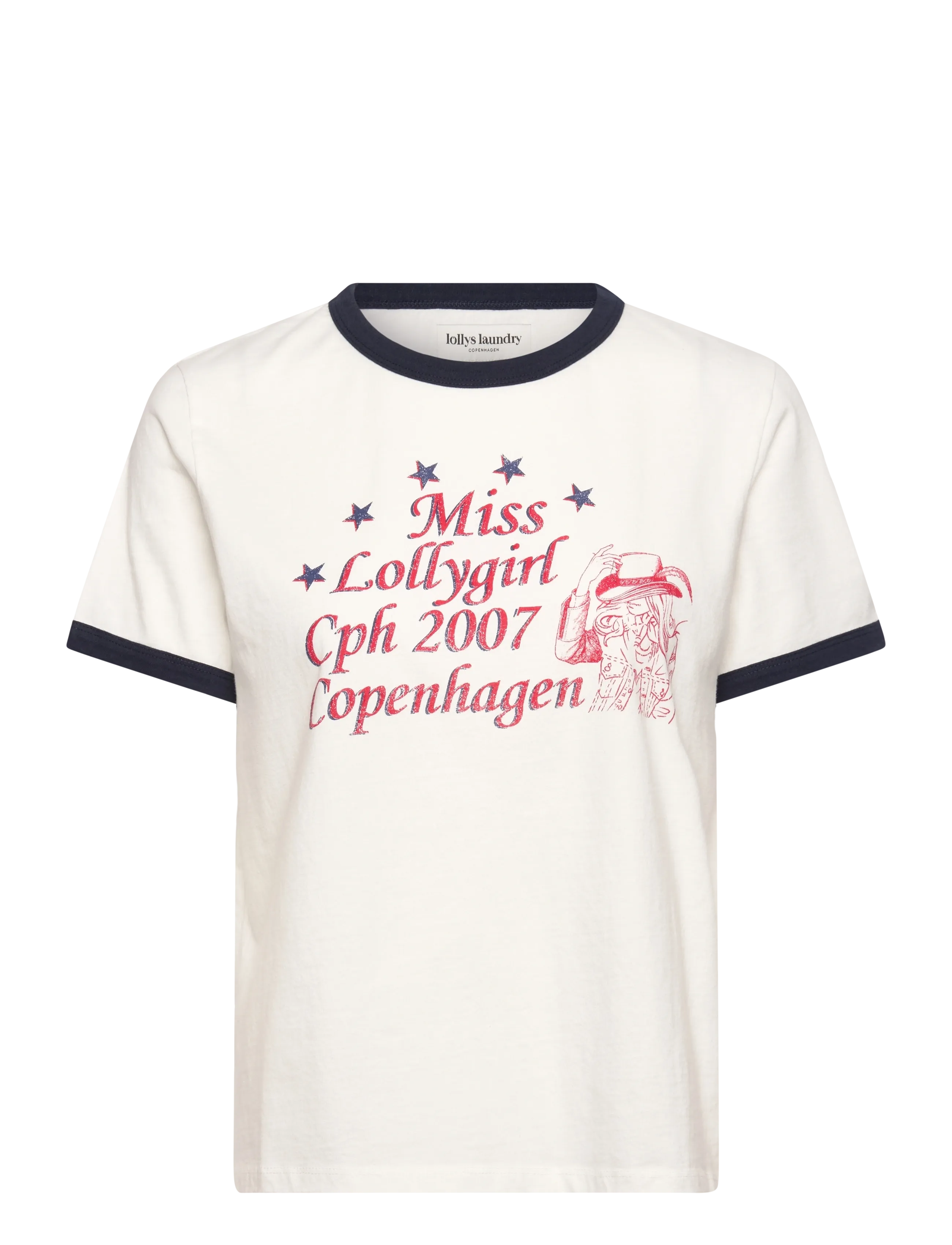 Lollys Laundry Missll Tee Ss, Kvinder, Grafisk Ringer T-shirt, Cream, Str: XS