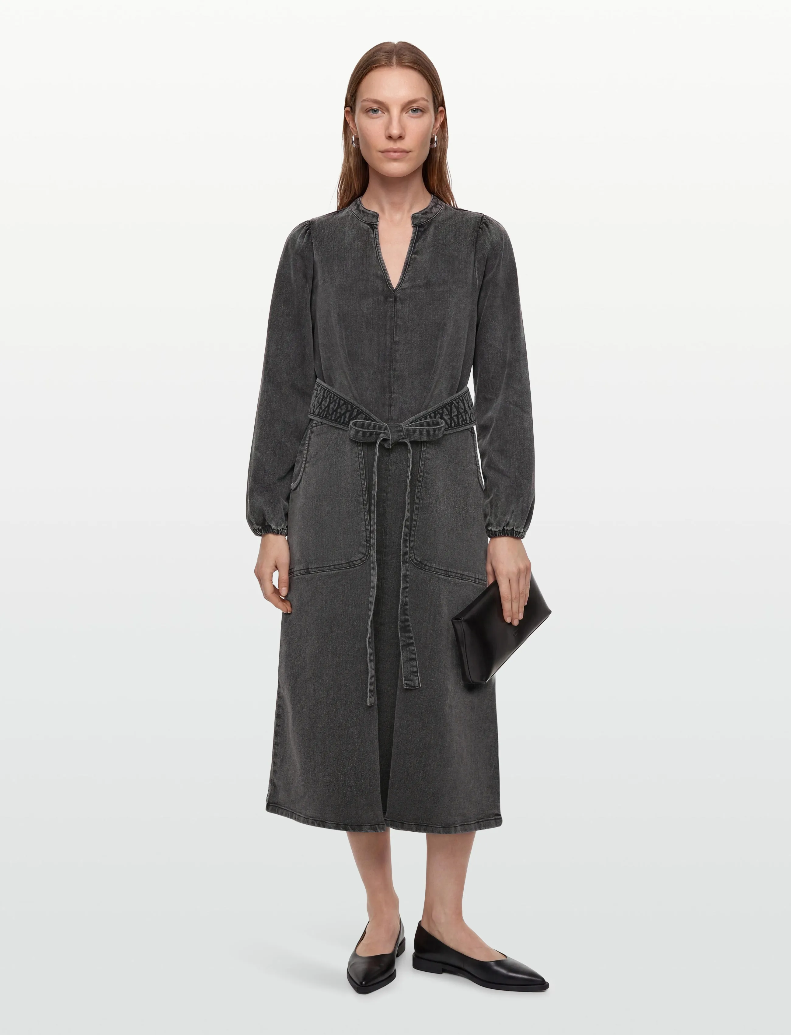 Lollys Laundry Parisll Midi Dress Ls, Kvinder, Denim Midi Skjortekjole, Grå, Str: M