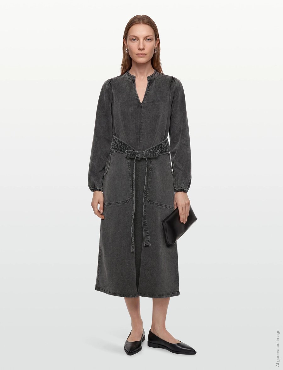 Lollys Laundry - ParisLL Midi Dress LS - jeanskleider - washed black - 0