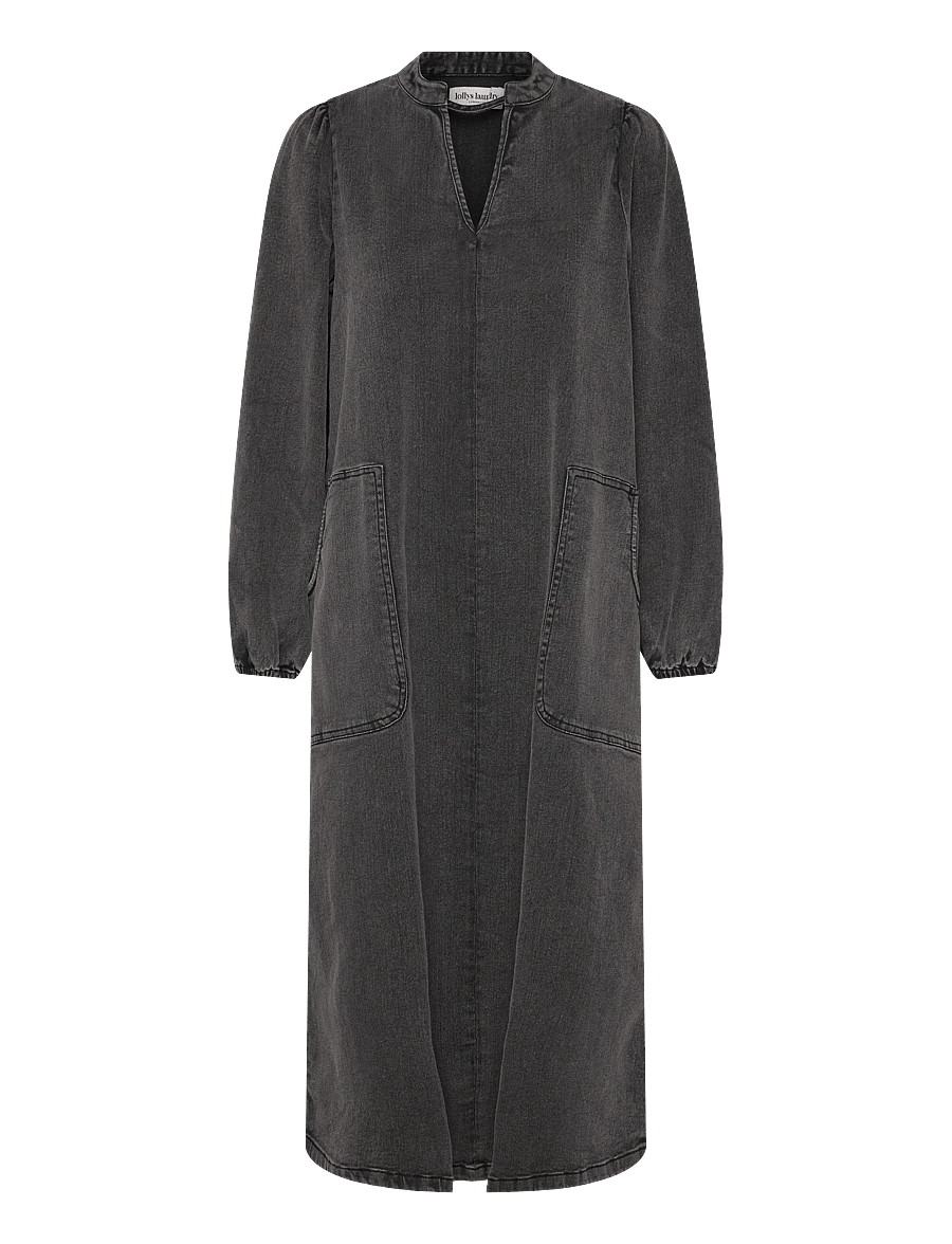 Lollys Laundry - ParisLL Midi Dress LS - jeanskleider - washed black - 2