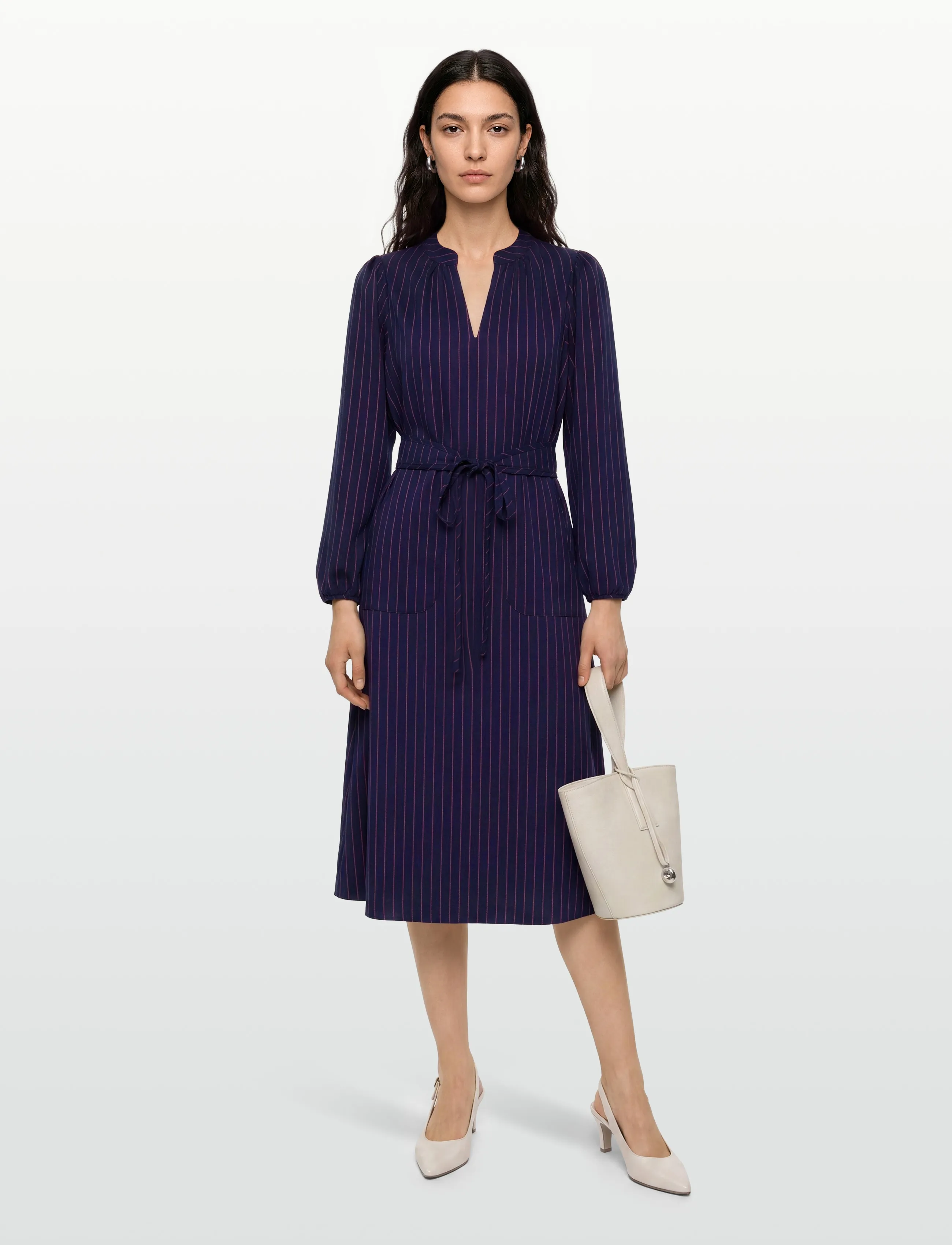 Lollys Laundry - ParisLL Midi Dress LS - skjortklänningar - dark navy - 0