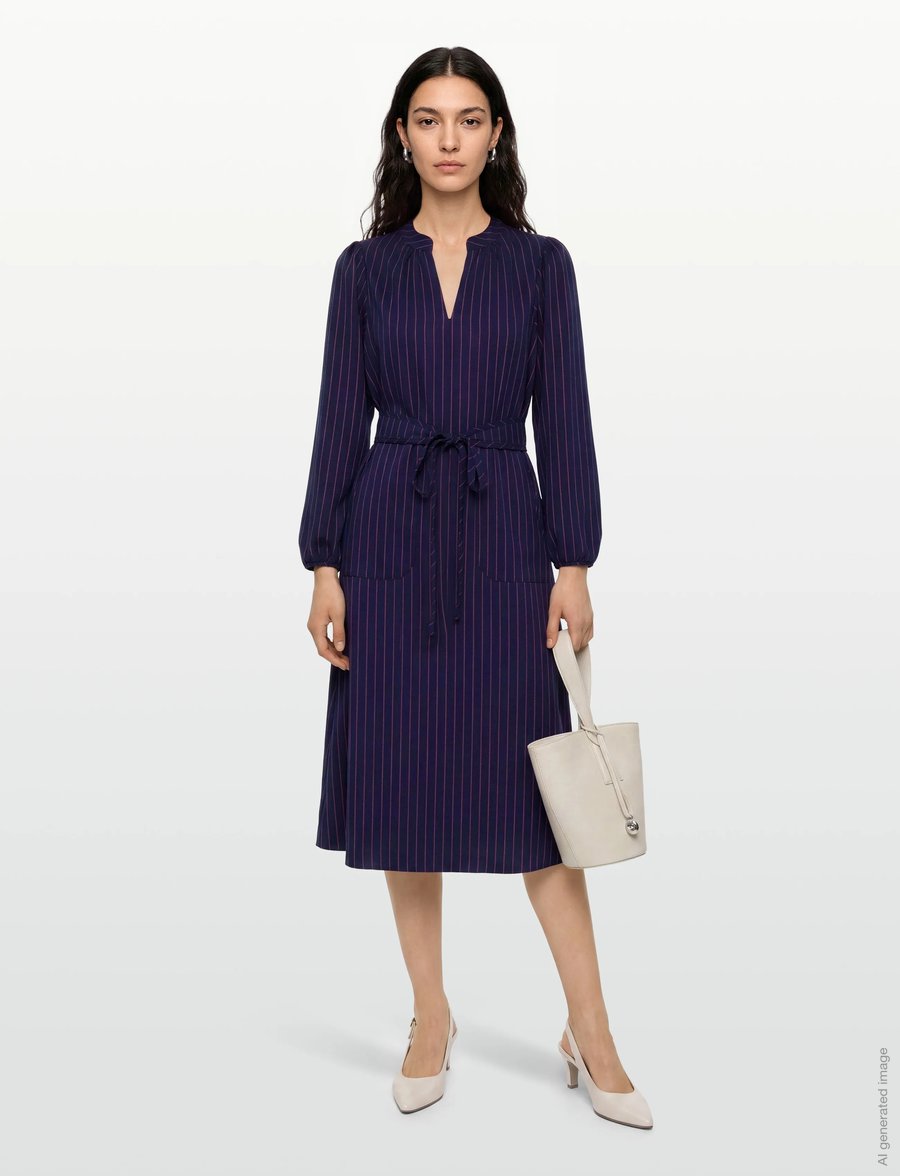 Lollys Laundry - ParisLL Midi Dress LS - hemdkleider - dark navy - 0