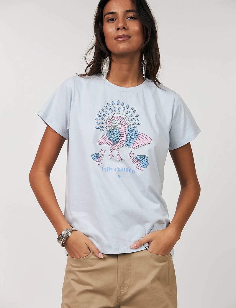 Lollys Laundry - RomaLL Peacock Tee SS - t-shirts - light blue - 0