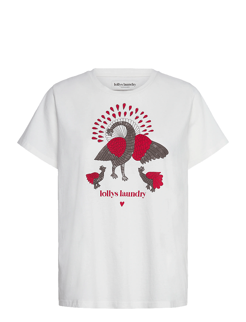 Lollys Laundry - RomaLL Peacock Tee SS - t-shirts - white - 1