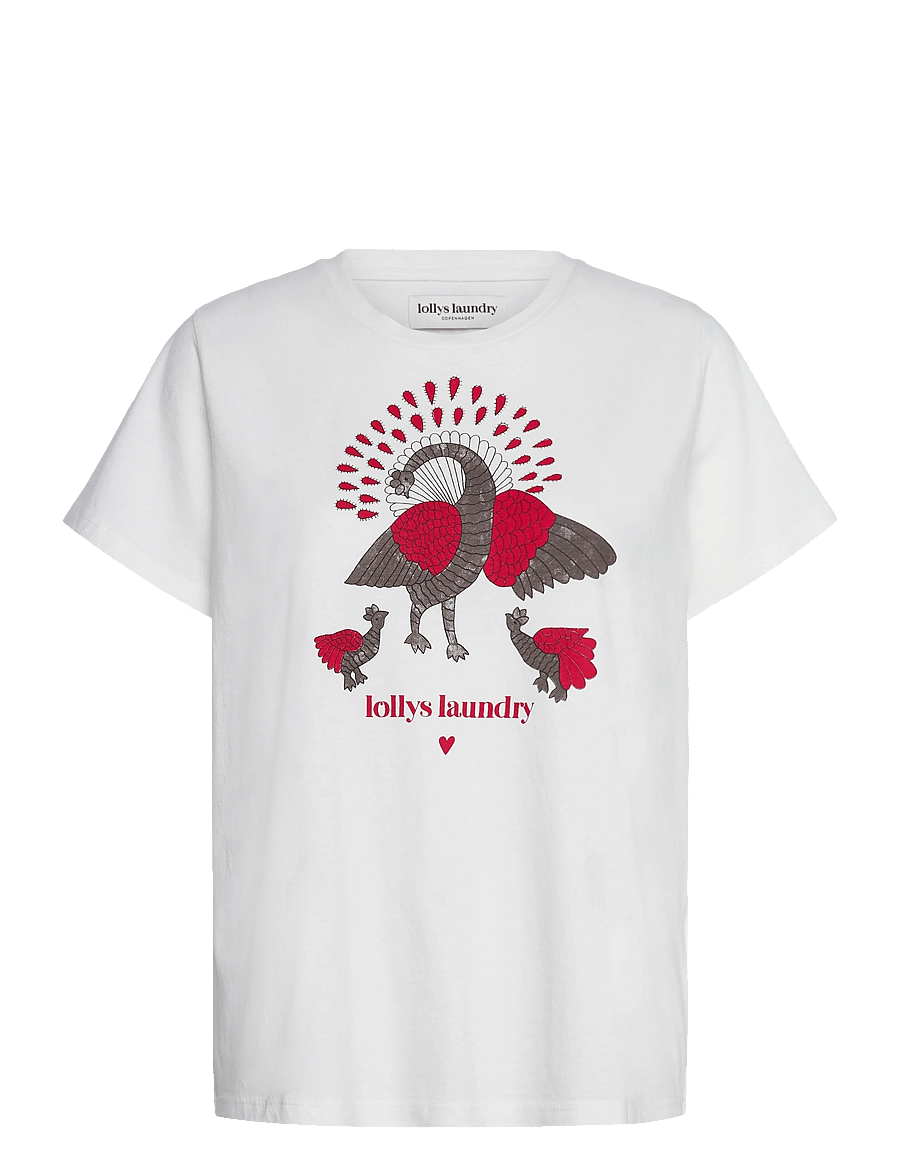 Lollys Laundry - RomaLL Peacock Tee SS - t-shirts - white - 1