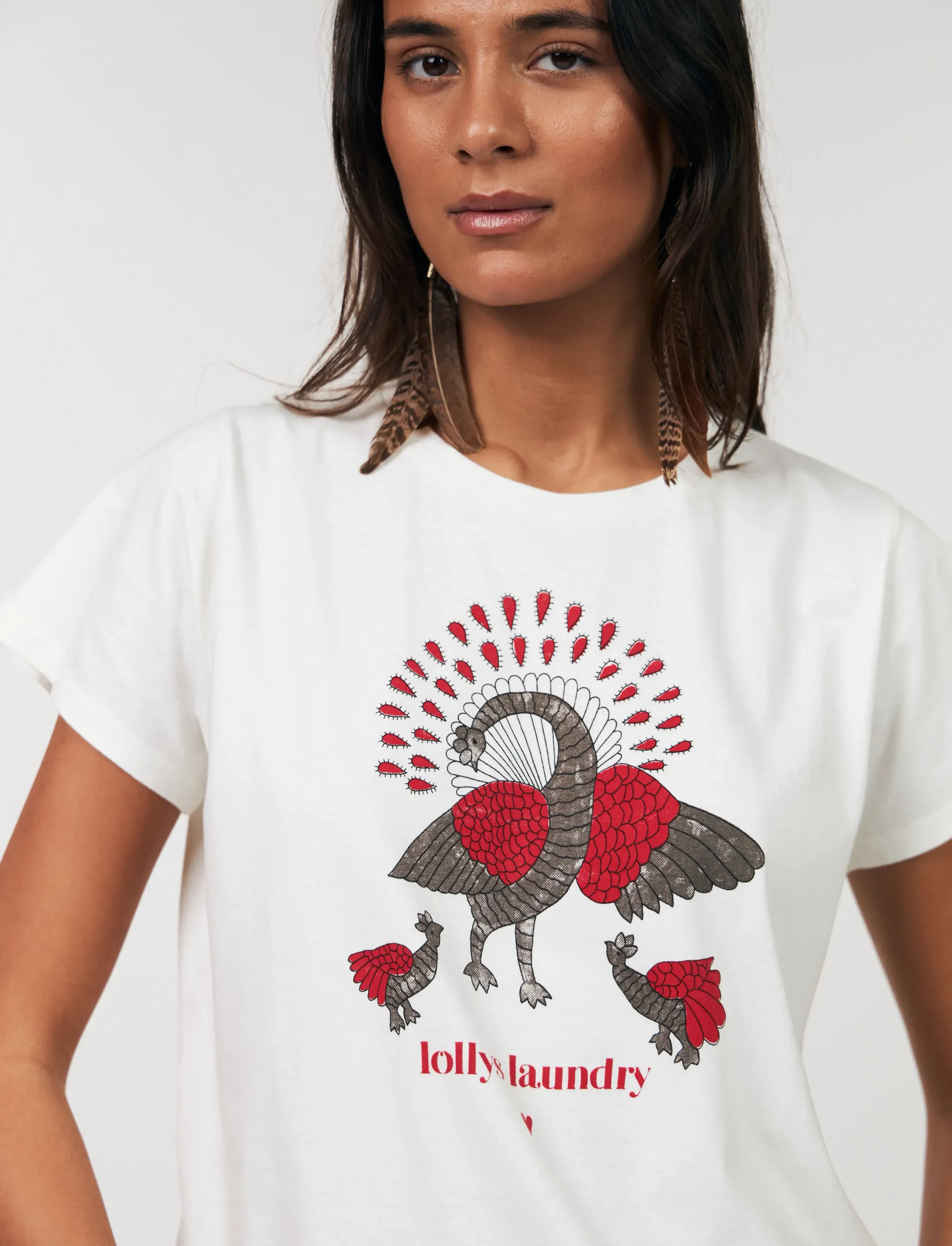 Lollys Laundry Romall Peacock Tee Ss, XXL, White, T-Shirts & Toppe > Kortærmede, Dame