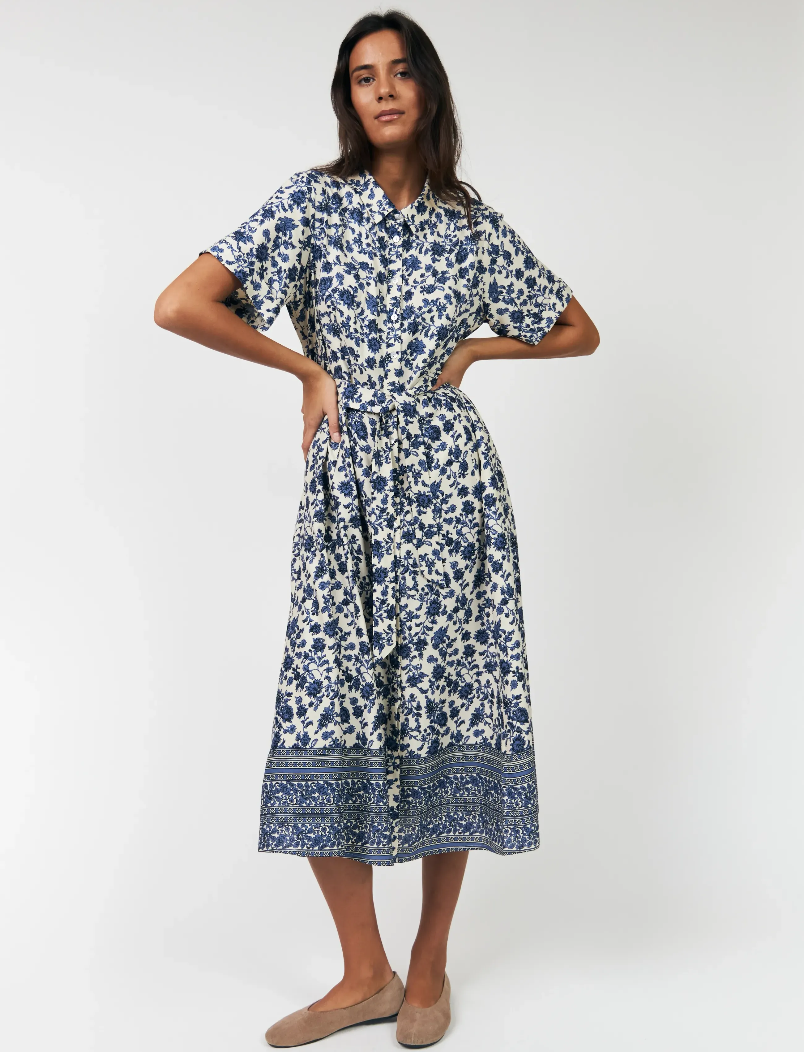 Lollys Laundry Blakell Midi Dress Ss, Kvinder, Midi Skjortekjole Med Bindebånd, Blå, Str: M