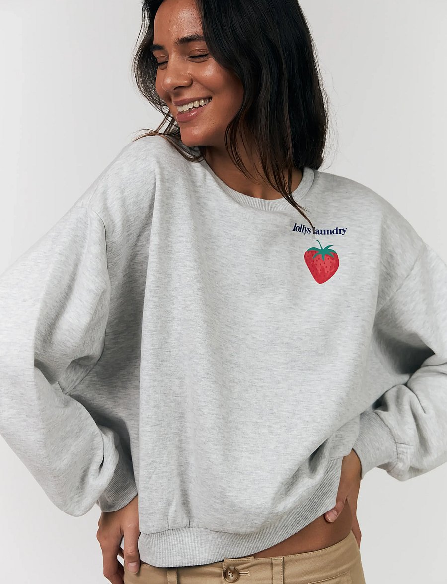 Lollys Laundry - SydneyLL Strawberry Sweatshirt LS - fashion trends - light grey melange - 0