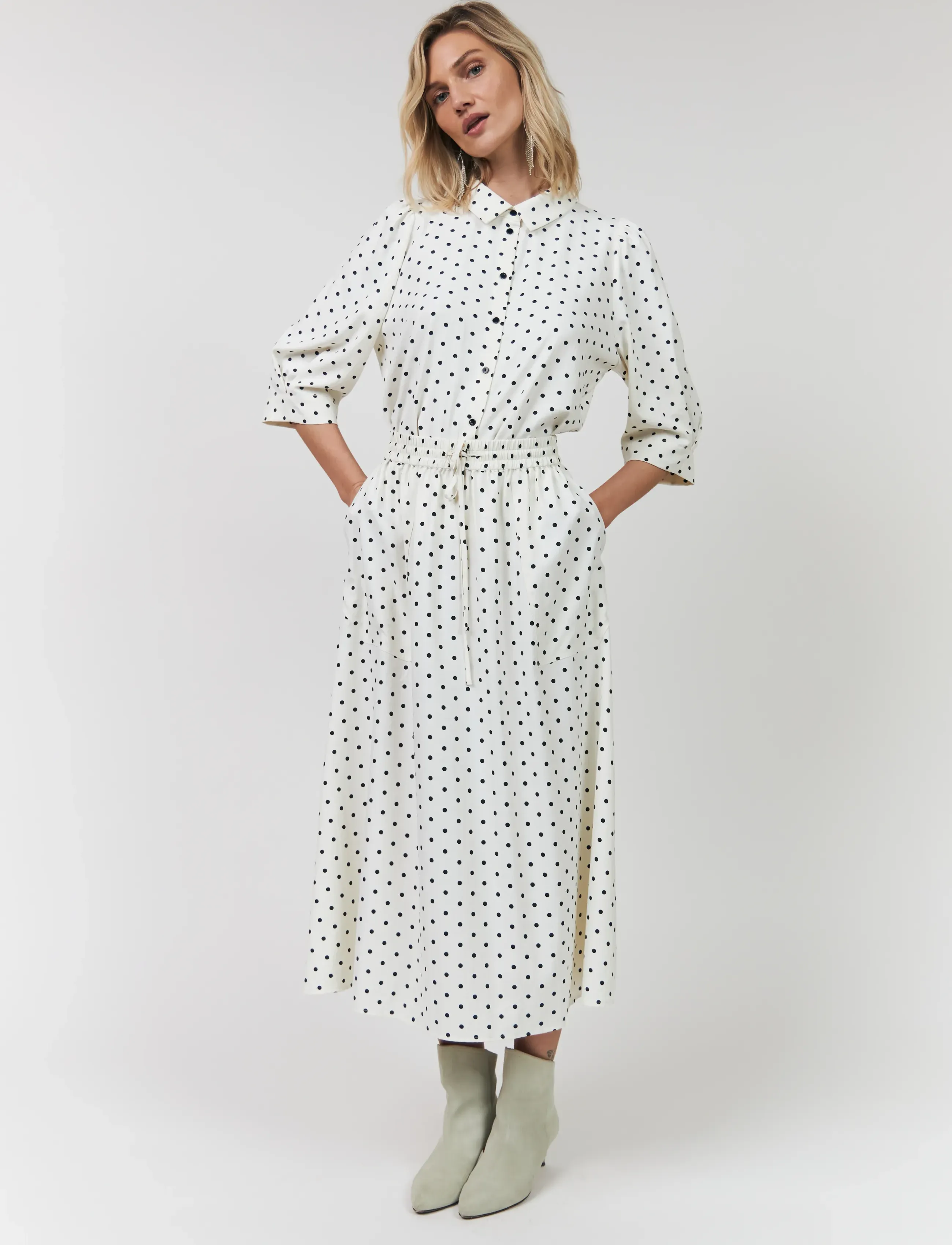 Lollys Laundry AkaneLL Midi Skirt - Seelikud - DOT PRINT / cream