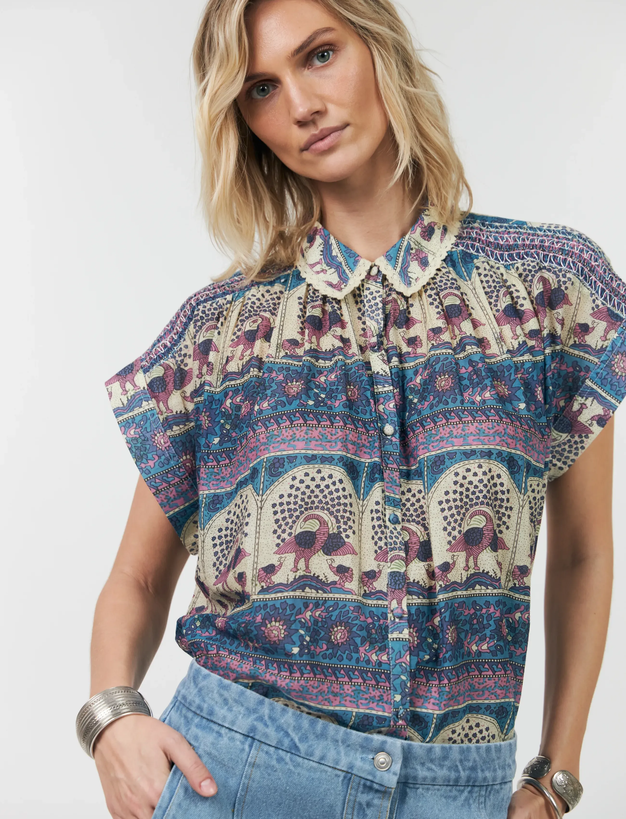 Lollys Laundry Badalll Shirt, M, Shirts, Blau - Short-sleeved, Frauen