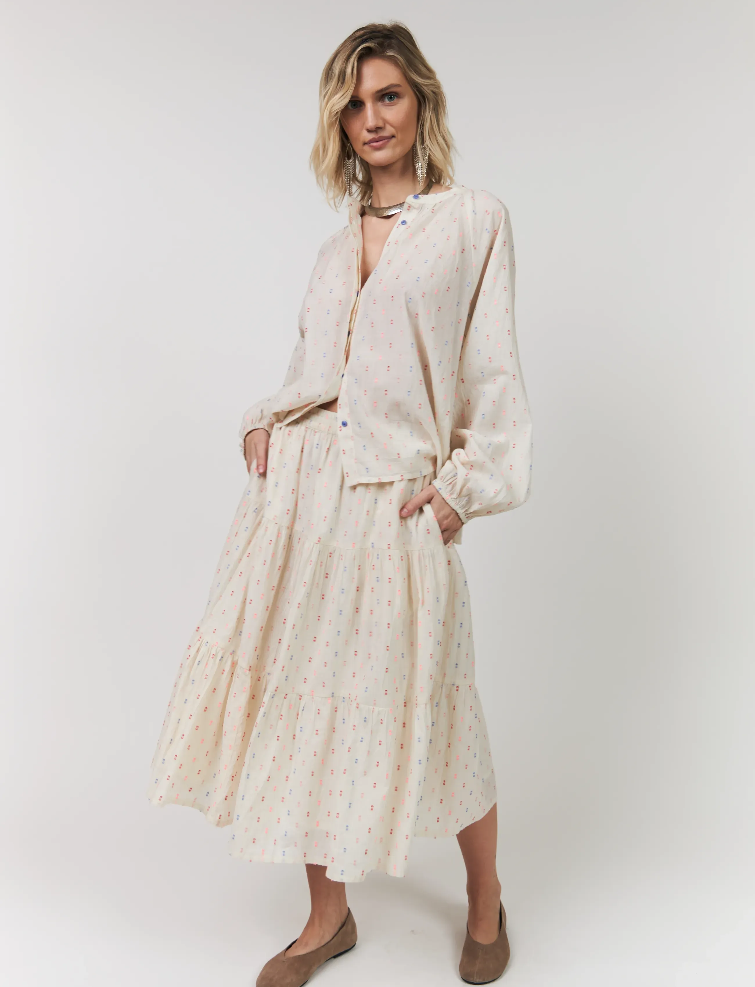 Lollys Laundry MorningLL Midi Skirt - Midi-Röcke - CREME / cream