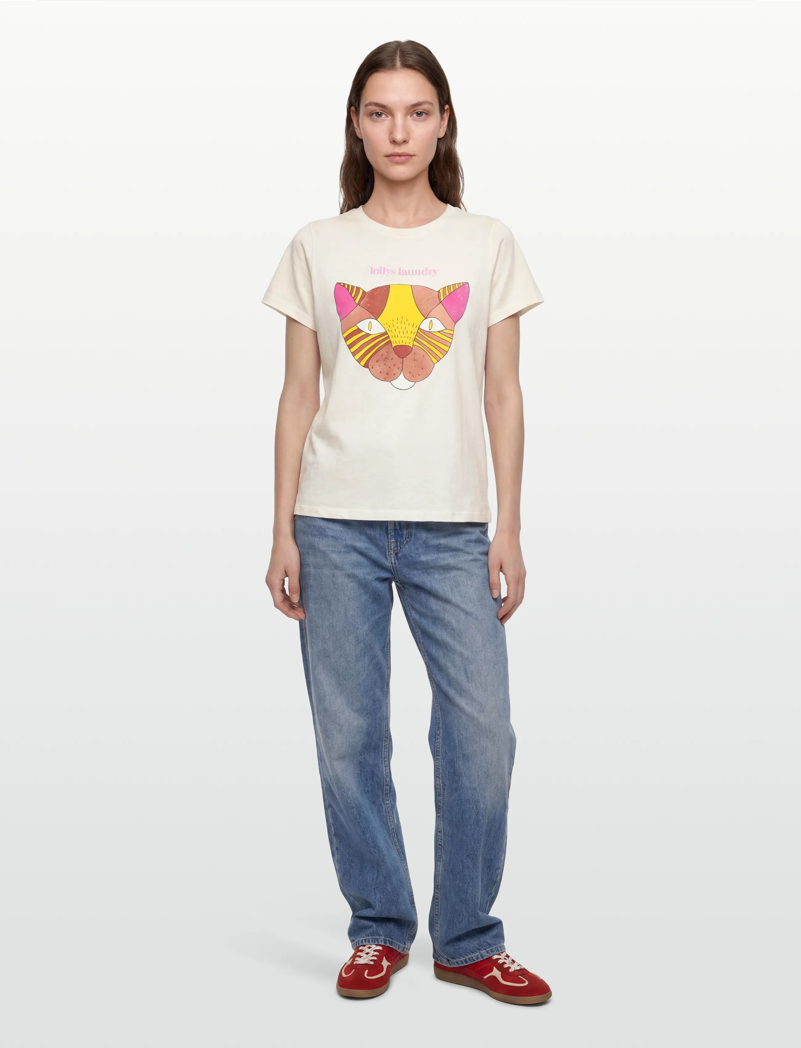 Lollys Laundry Romall Cat Tee, Kvinder, Katteprint T-Shirt, Hvid, Str: XS