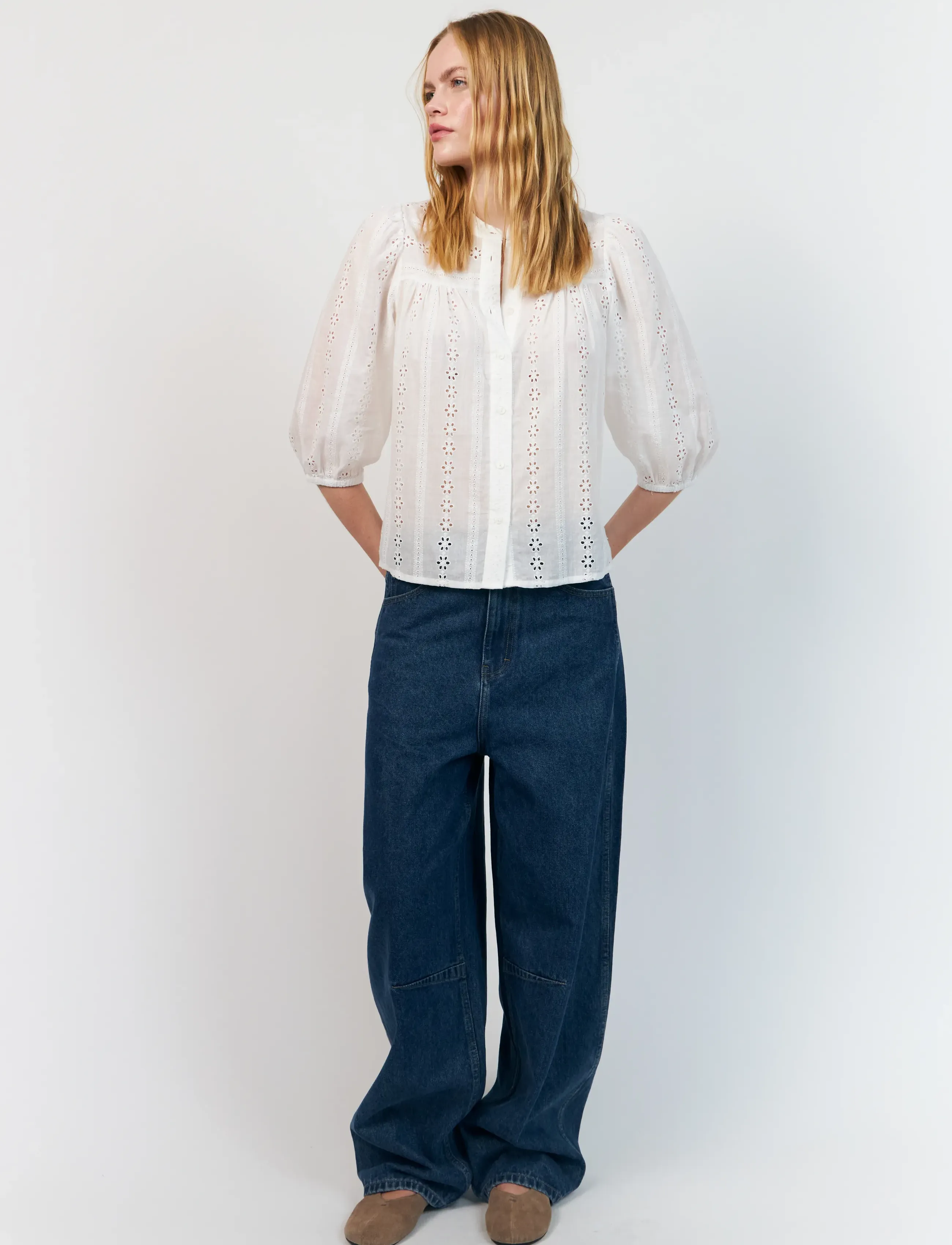 Lollys Laundry Junell Shirt 3/4, M, White, Skjorter > Kortærmede, Dame