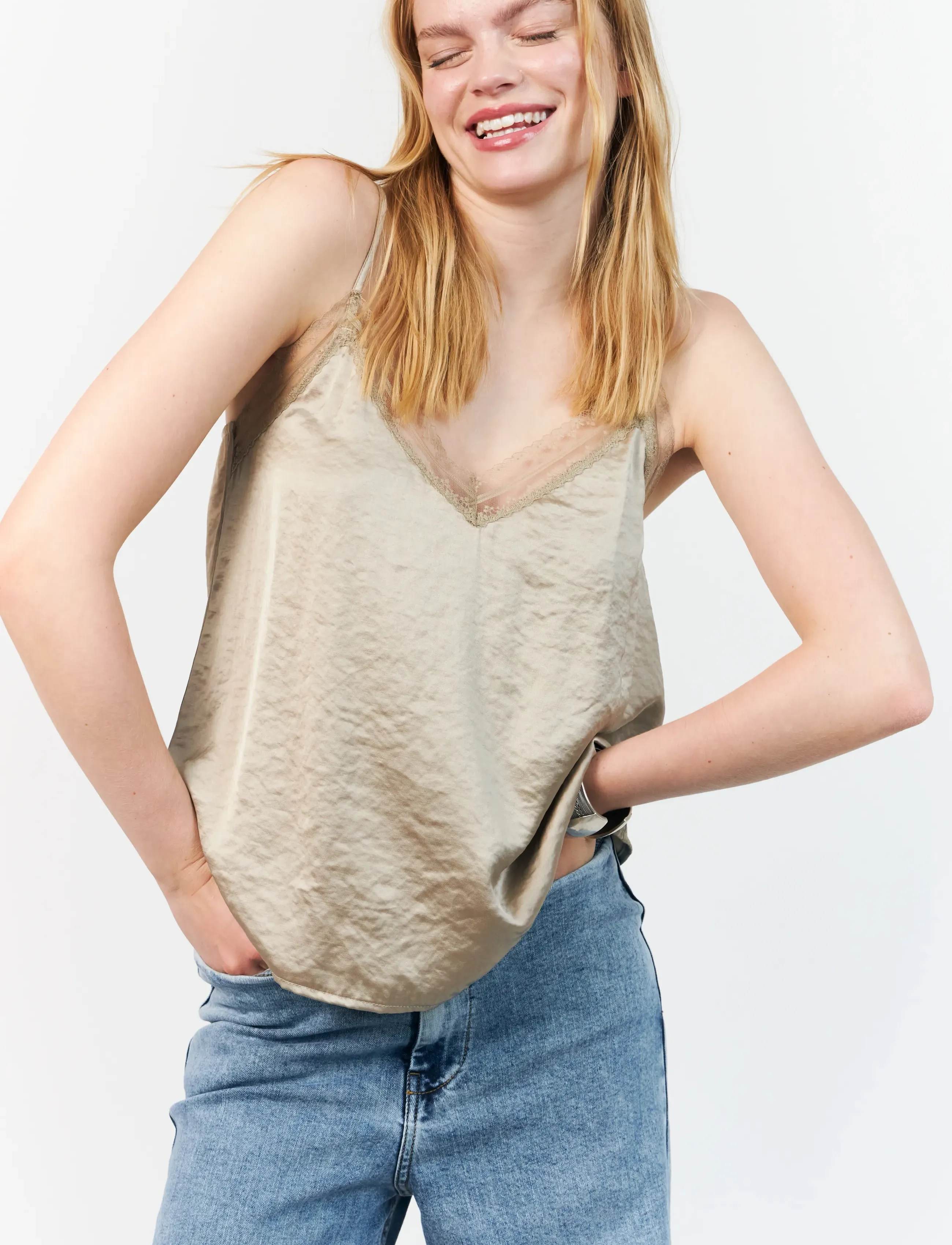 Lollys Laundry Vianell Top, Kvinder, Blonde Cami Top, Beige, Str: L