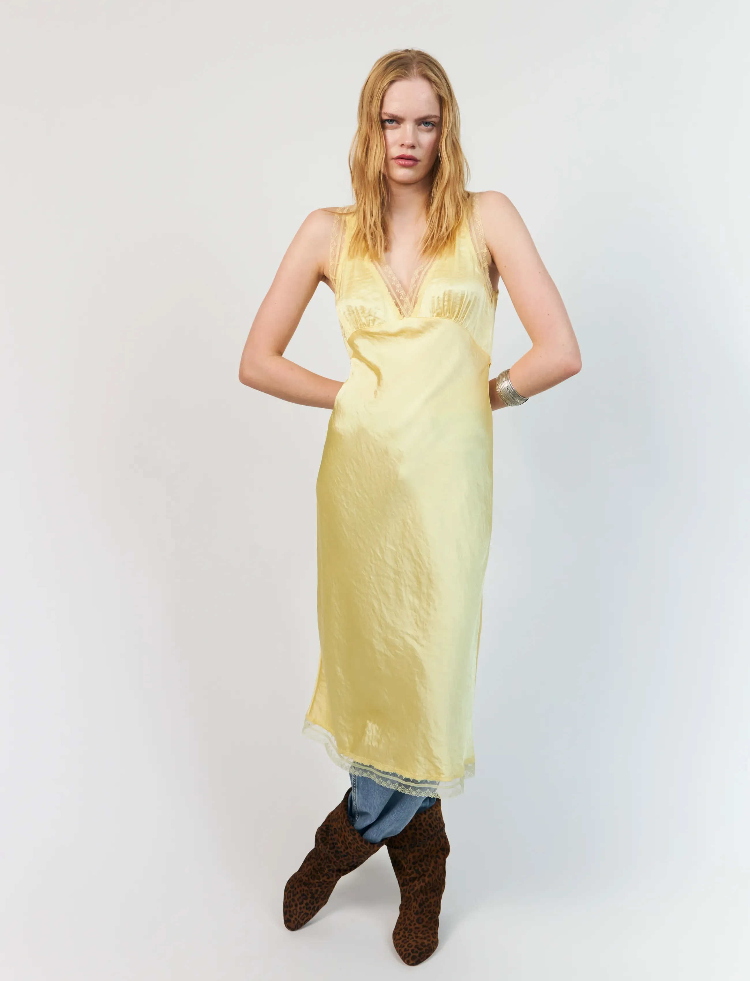 Lollys Laundry Clarill Midi Dress Sl, M, Dresses, Gelb - Slip Frauen