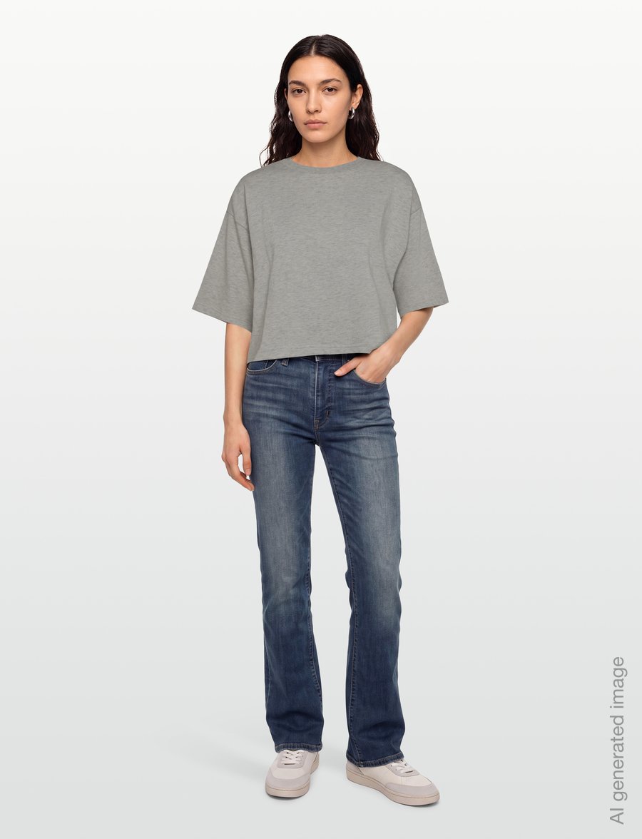 Lollys Laundry - DanLL Boxy Sweatshirt 3/4 - crop tops - light grey melange - 0