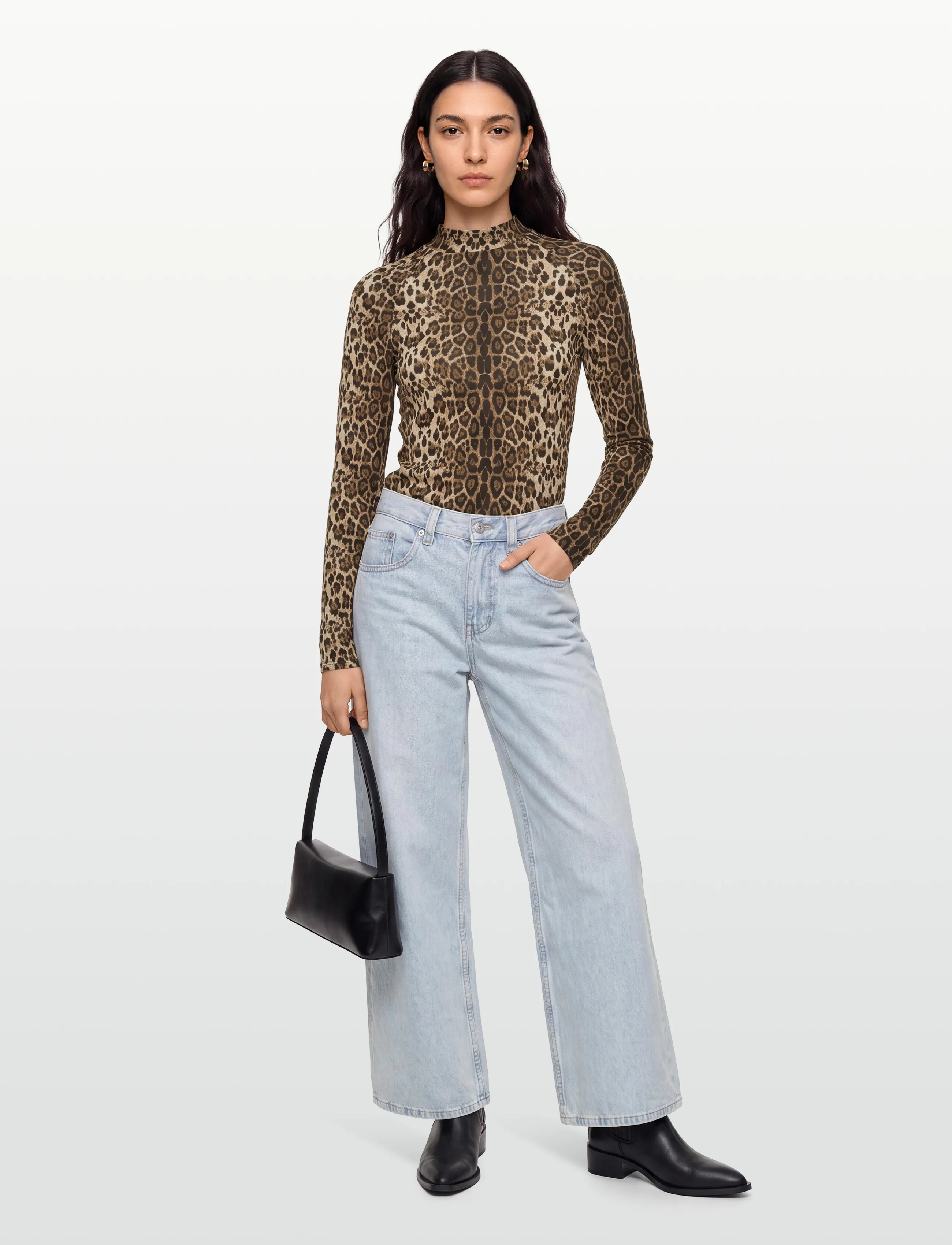 Lollys Laundry Ellen Blouse, Kvinder, Leopardprint Højhalset Bluse, Brun, Str: XS