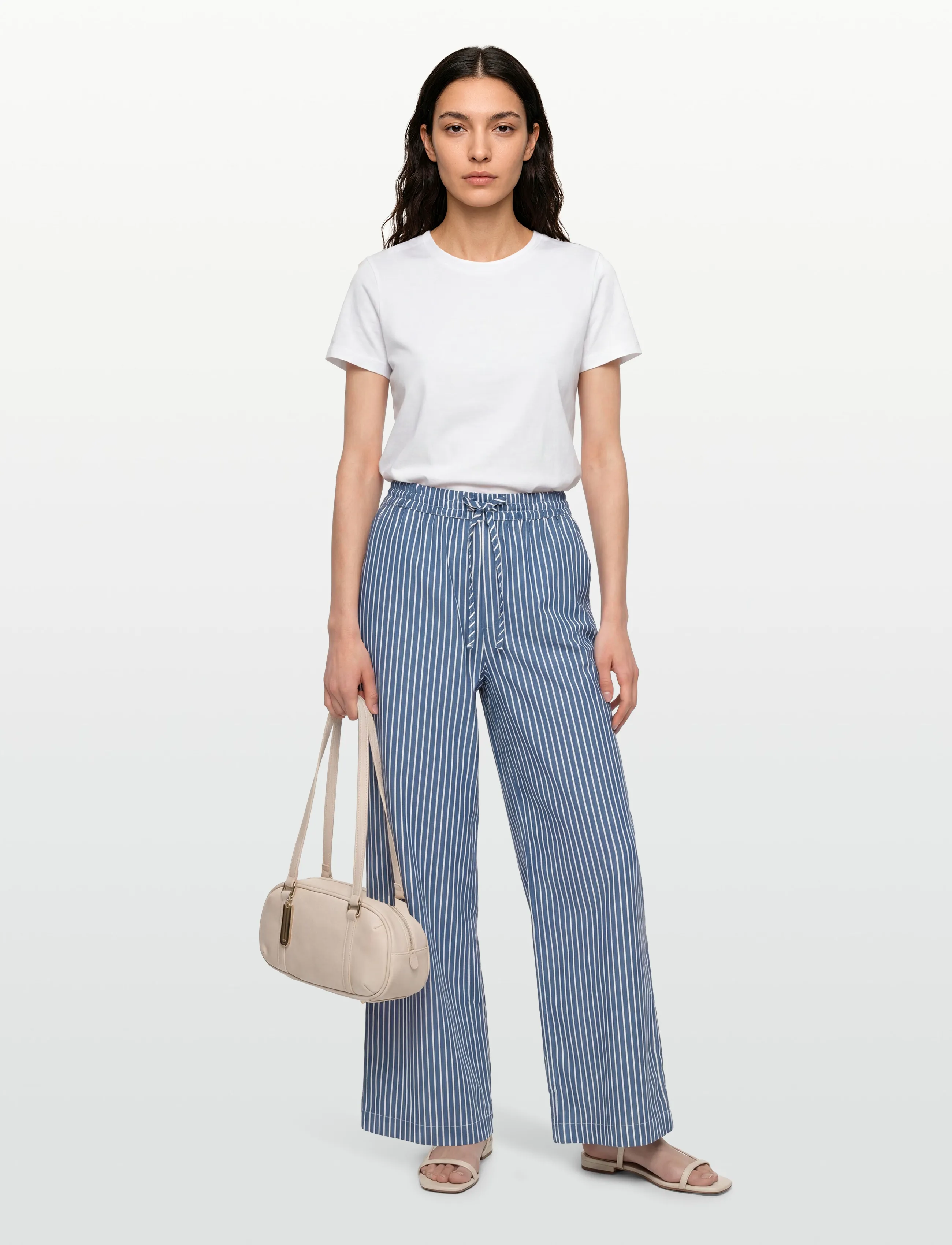 Lollys Laundry Liamll Pant, Kvinder, Stribede Vide Ben Bukser Med Snøre, Blå, Str: XL