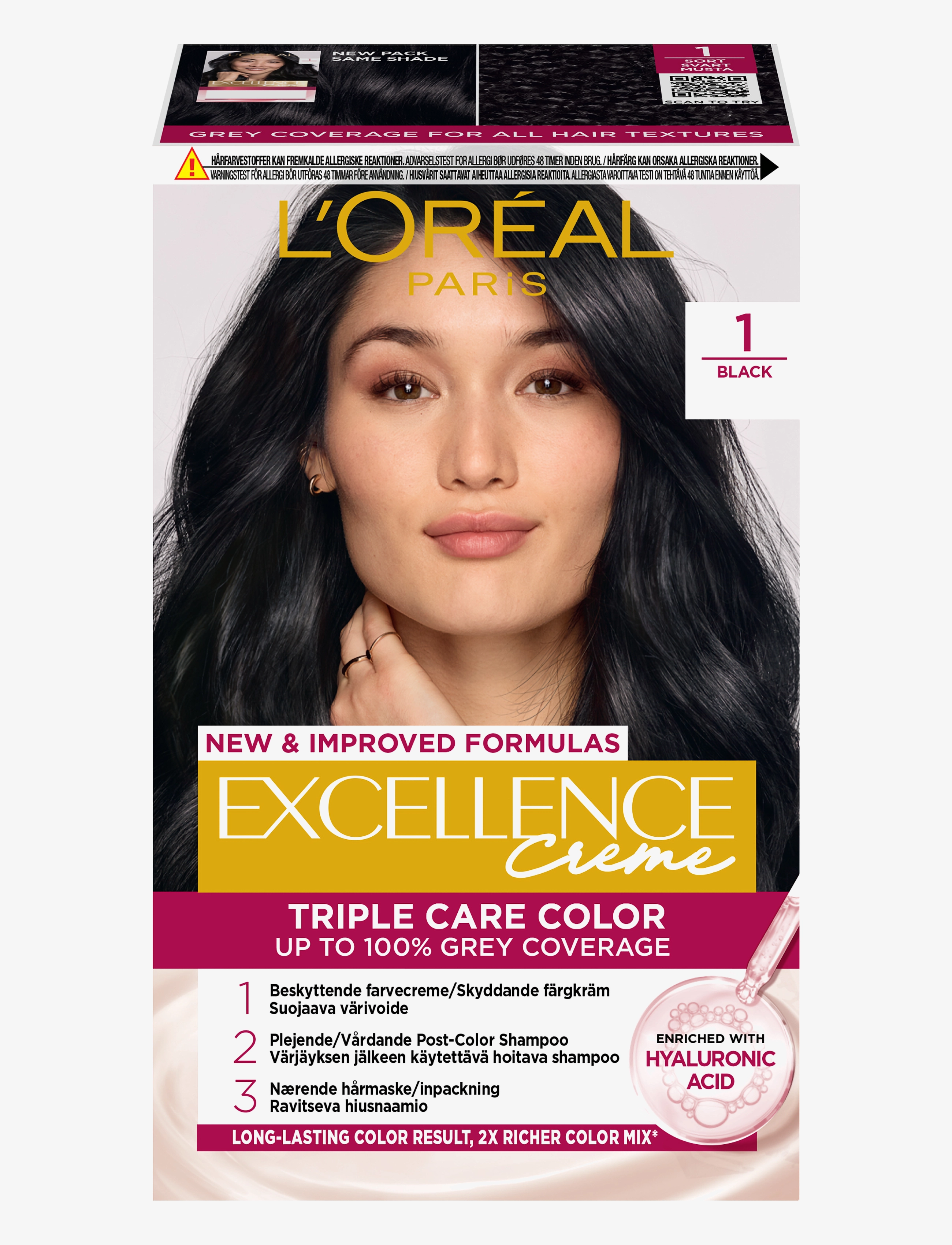 L'Oréal Paris - L'Oréal Paris Excellence Color Cream Kit 1 Black - permanent hårfarve - 1 black - 1