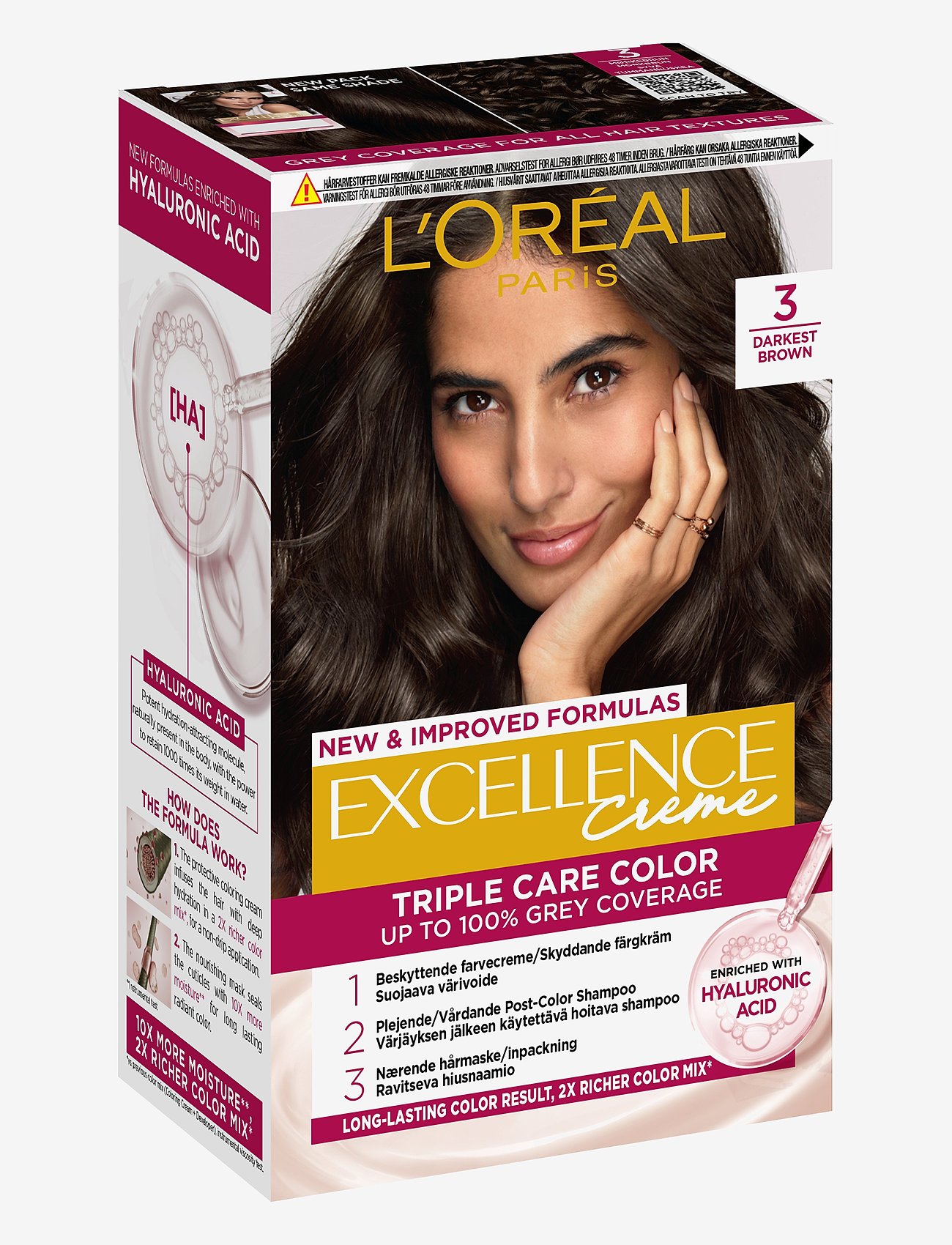 L'Oréal Paris - L'Oréal Paris Excellence Color Cream Kit 3 Darkest Brown - permanent hårfarve - 3 darkest brown - 1