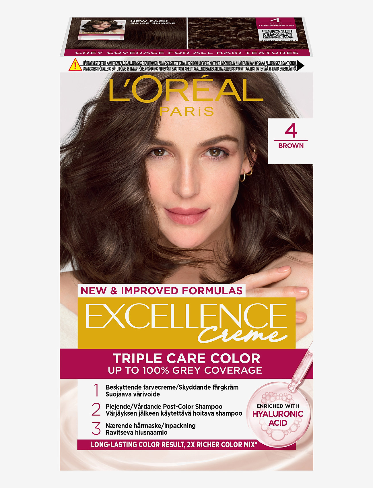 L'Oréal Paris - L'Oréal Paris Excellence Color Cream Kit 4 Brown - permanent hårfarve - 4 brown - 0