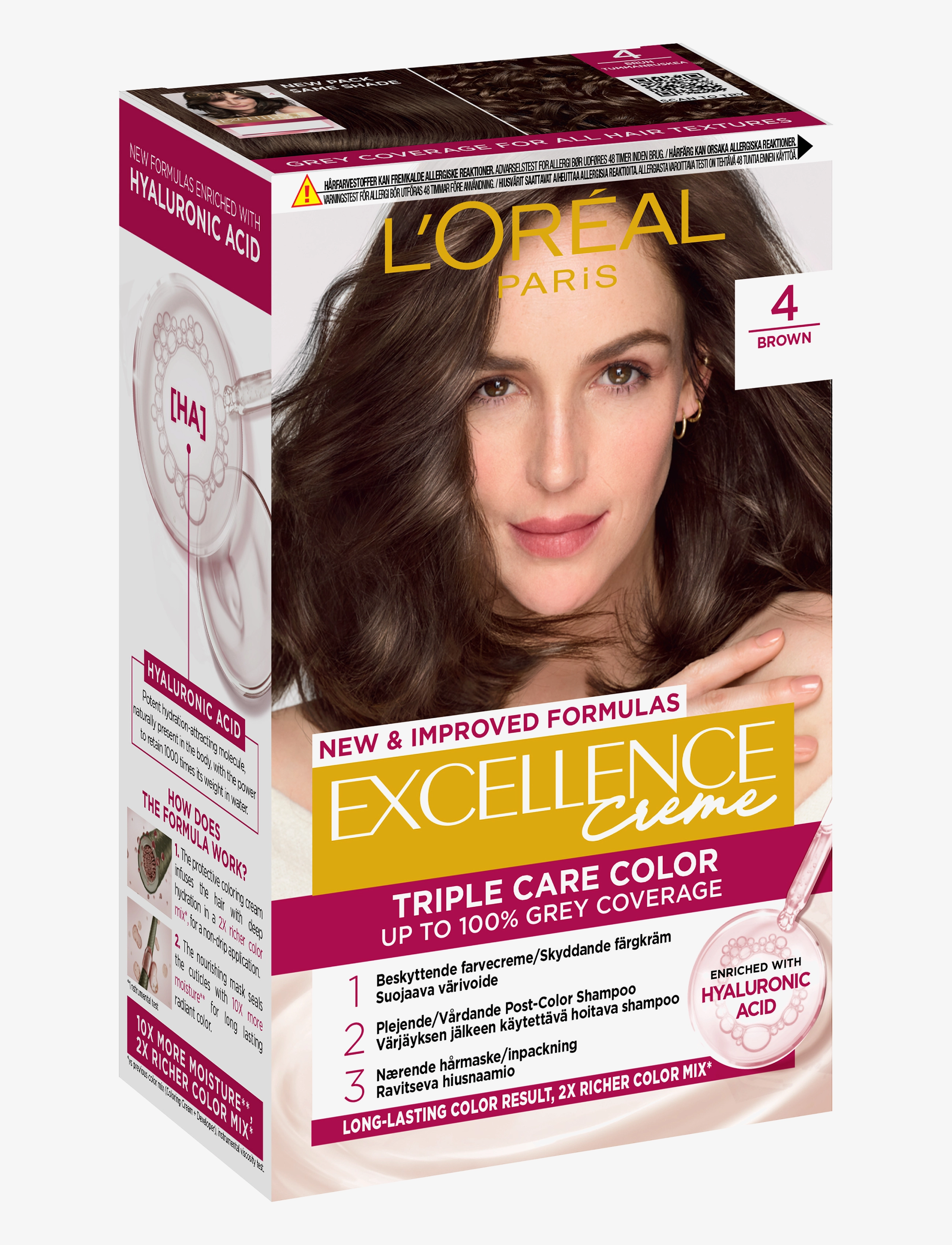 L'Oréal Paris - L'Oréal Paris Excellence Color Cream Kit 4 Brown - permanent hårfärg - 4 brown - 1