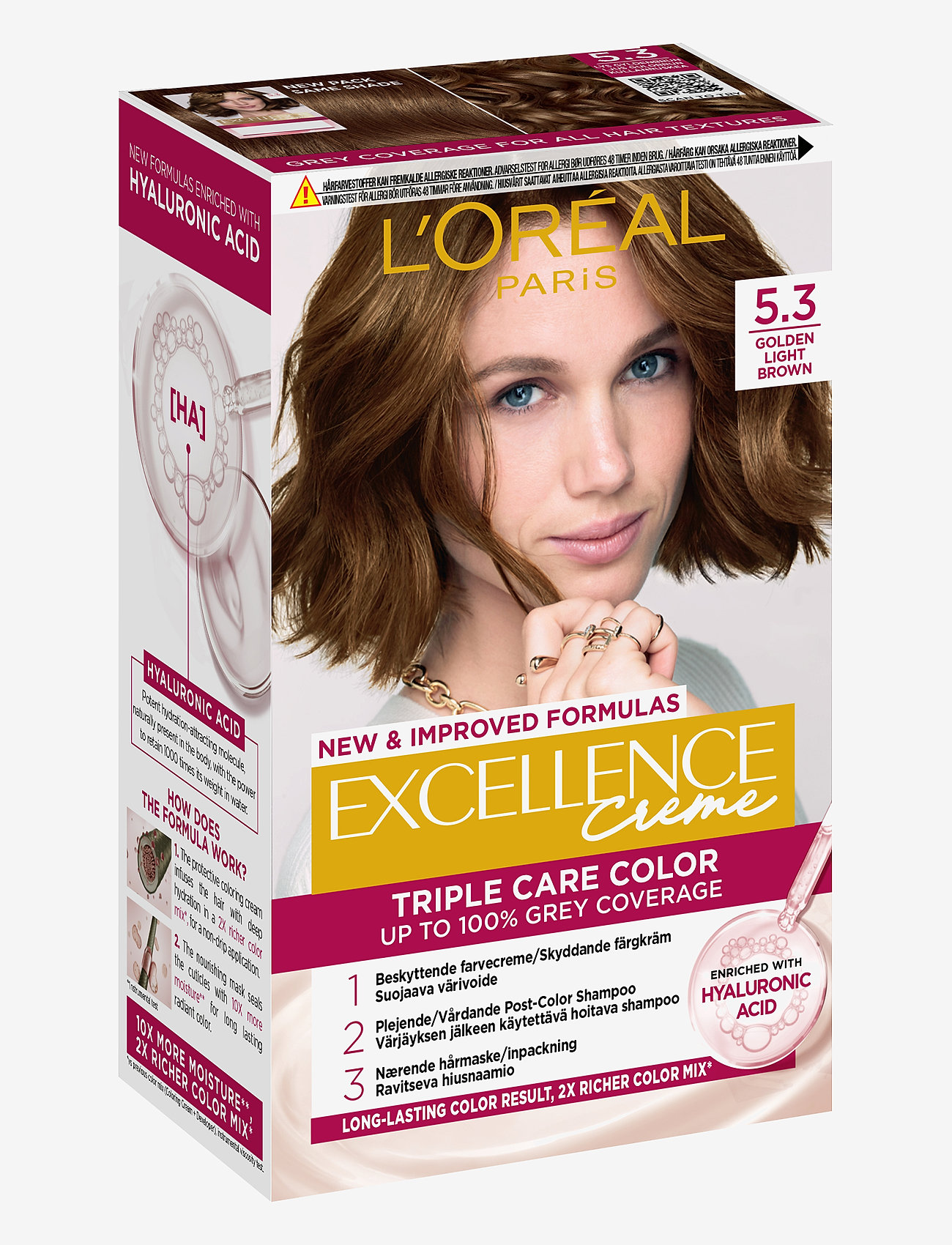 L'Oréal Paris - L'Oréal Paris Excellence Color Cream Kit 5,3 Golden Light Brown - permanent hårfarve - 3 golden light brown - 1