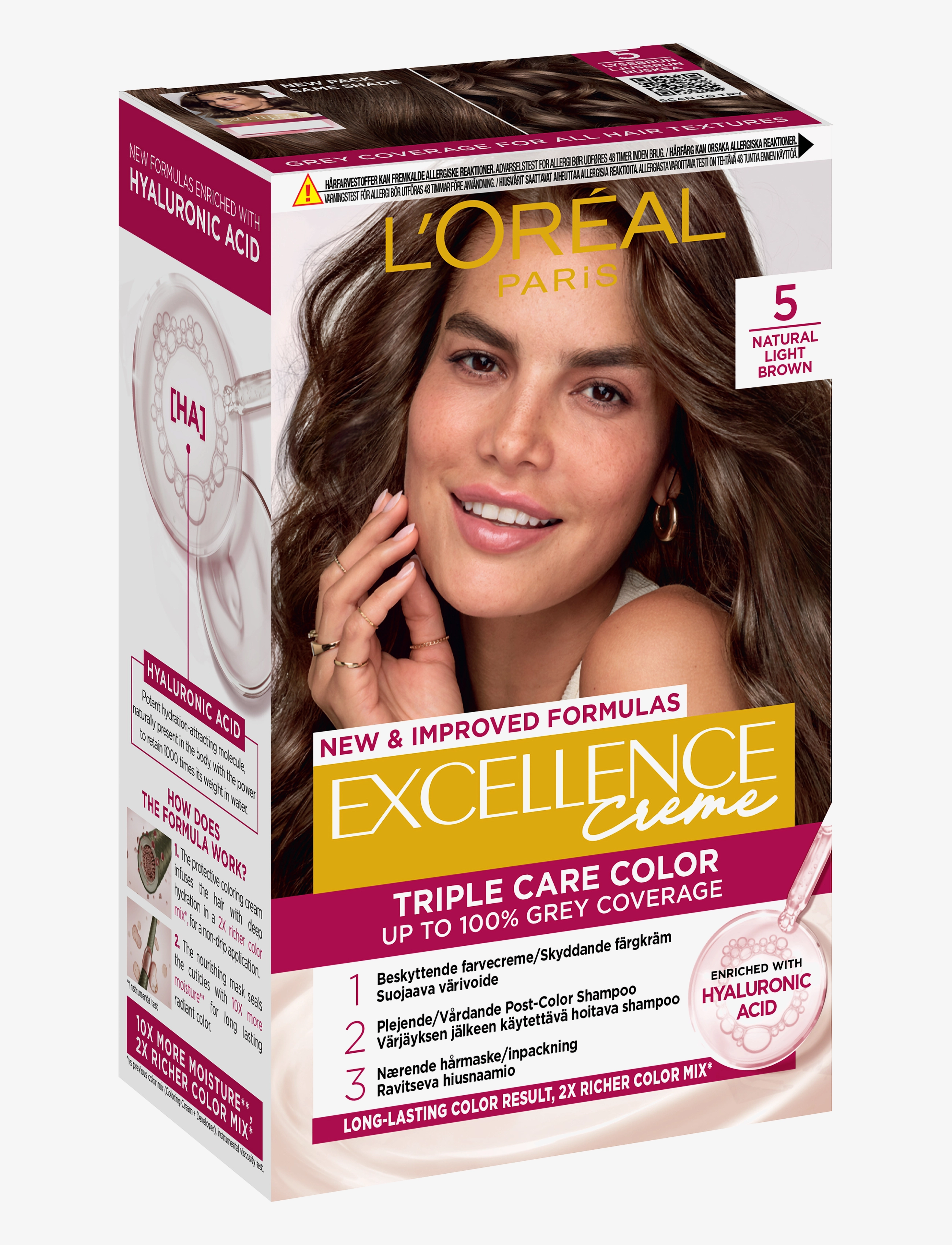 L'Oréal Paris - L'Oréal Paris Excellence Color Cream Kit 5 Natural Light Brown - permanent hårfarve - natural light brown - 1