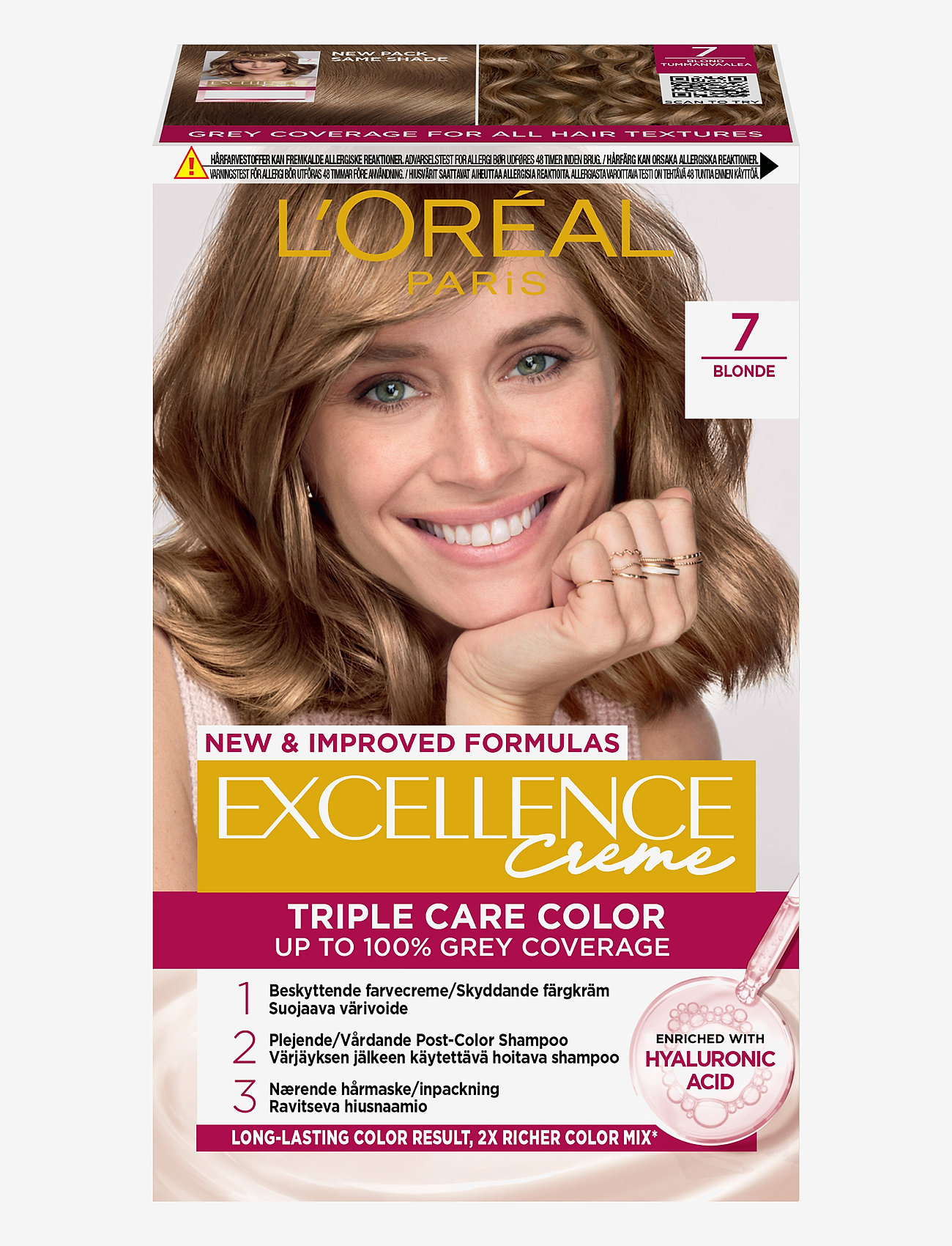 L'Oréal Paris - L'Oréal Paris, Excellence Crème, permanent hair color, Up to 100% grey coverage - permanent hårfärg - 7 blonde - 0