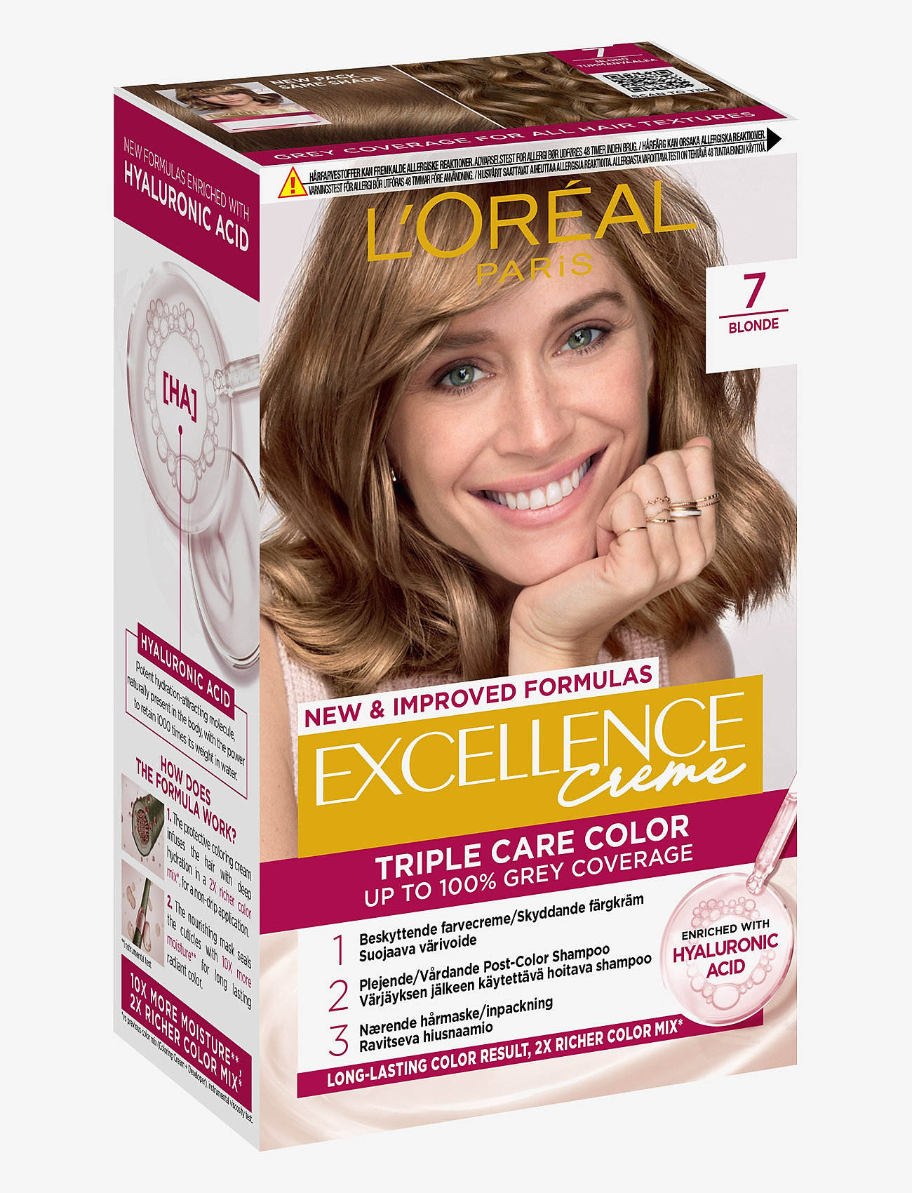 L'Oréal Paris - L'Oréal Paris, Excellence Crème, permanent hair color, Up to 100% grey coverage - permanent hårfärg - 7 blonde - 1