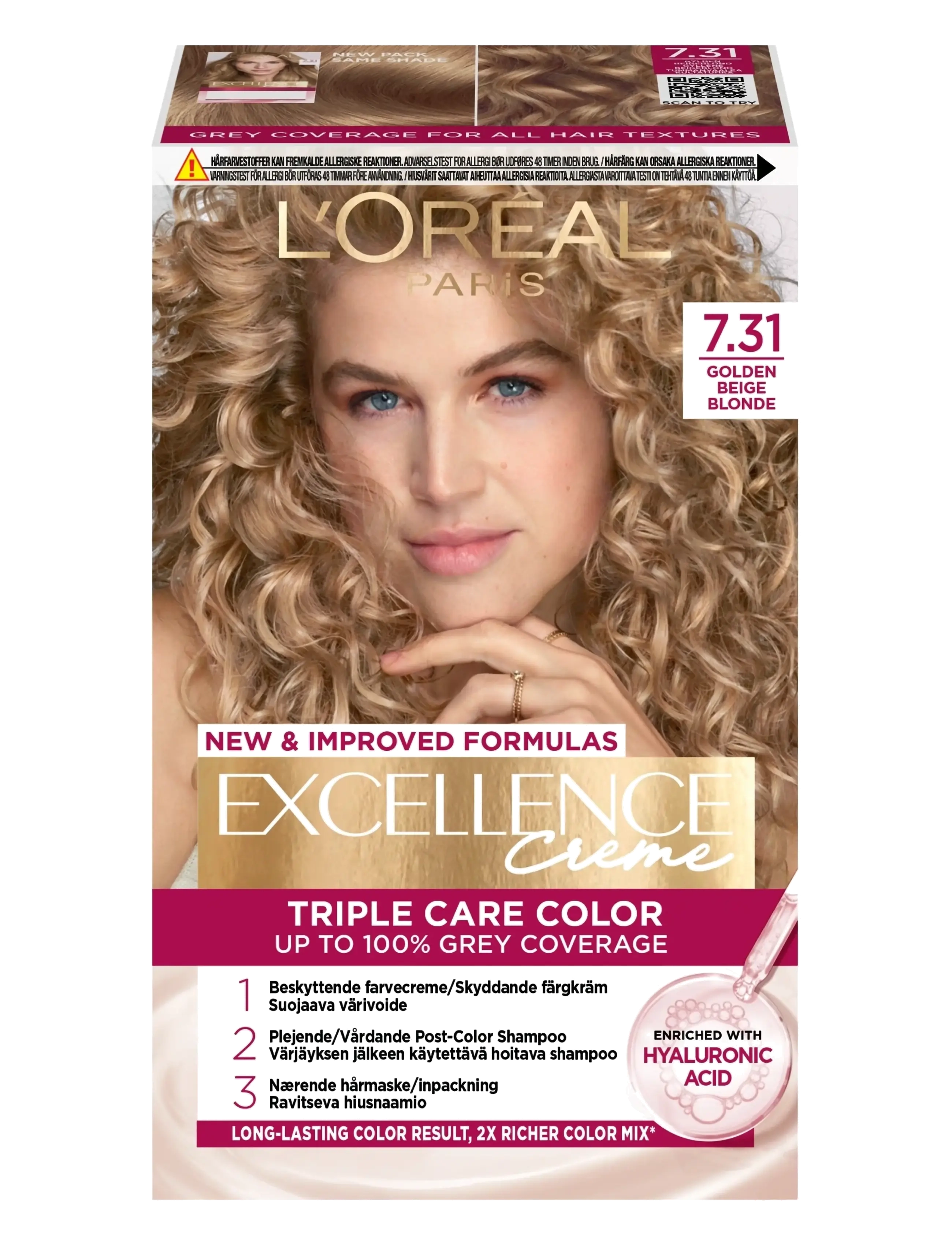 L'Oréal Paris L'Oréal Paris Excellence Color Cream Kit 7.31 Golden Beige Blonde - Hår - GOLDEN BEIGE BLONDE / clear
