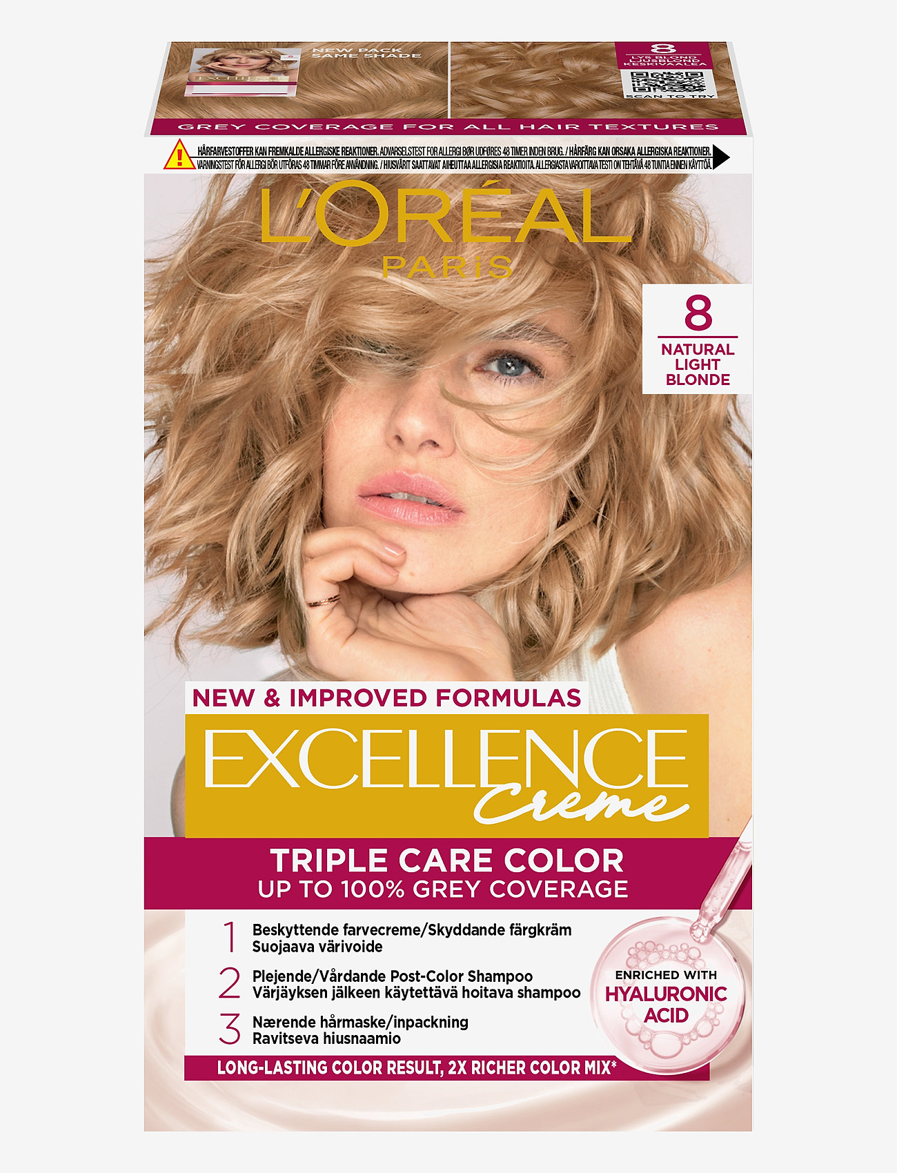 L'Oréal Paris - L'Oréal Paris Excellence Color Cream Kit 8 Natural Light Blonde - permanent hårfarve - 8 natural light blonde - 0