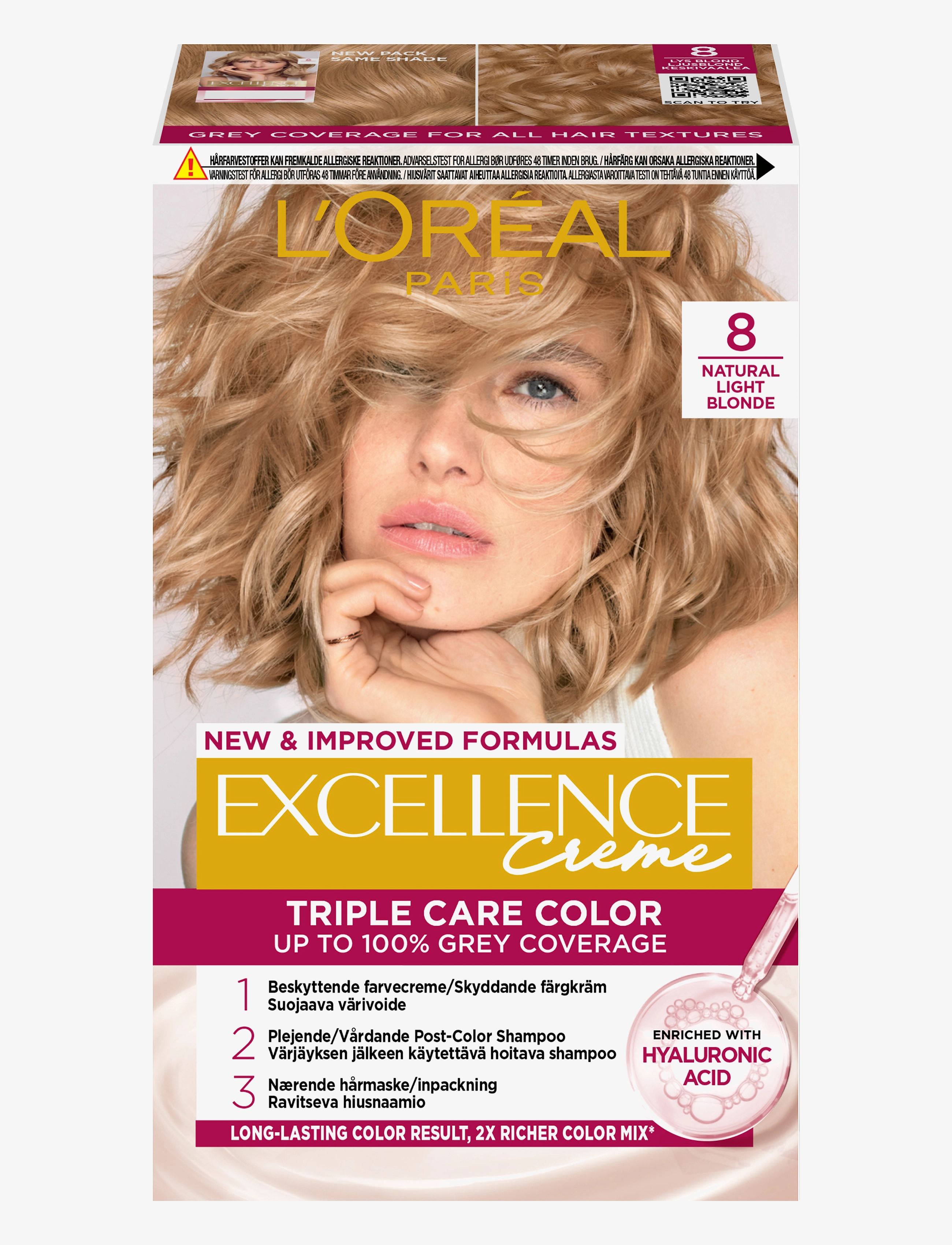 L'Oréal Paris L'Oréal Paris Excellence Color Cream Kit 8 Natural Light Blonde - Hår - 8 NATURAL LIGHT BLONDE / clear