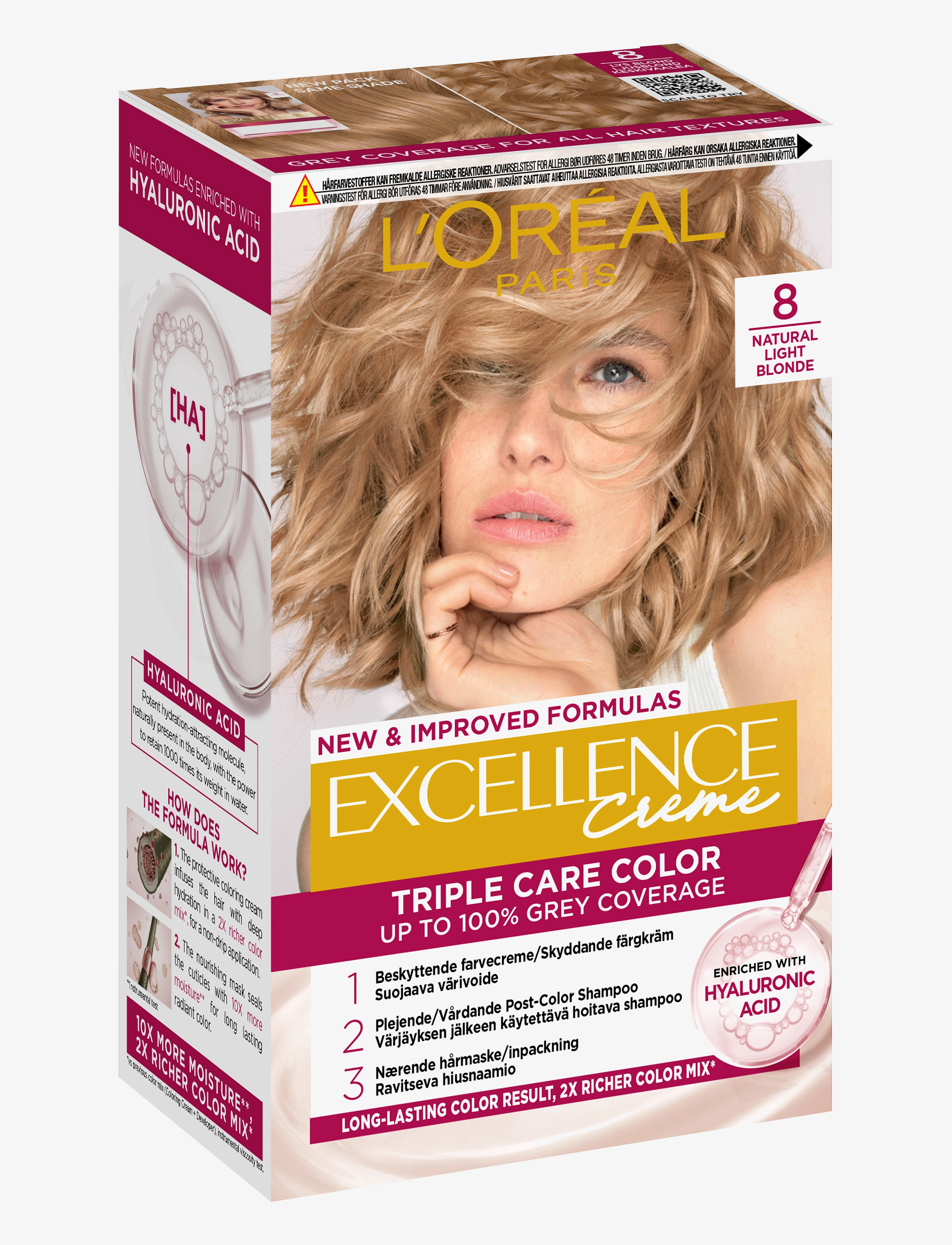 L'Oréal Paris - L'Oréal Paris Excellence Color Cream Kit 8 Natural Light Blonde - permanente hårfarger - 8 natural light blonde - 1