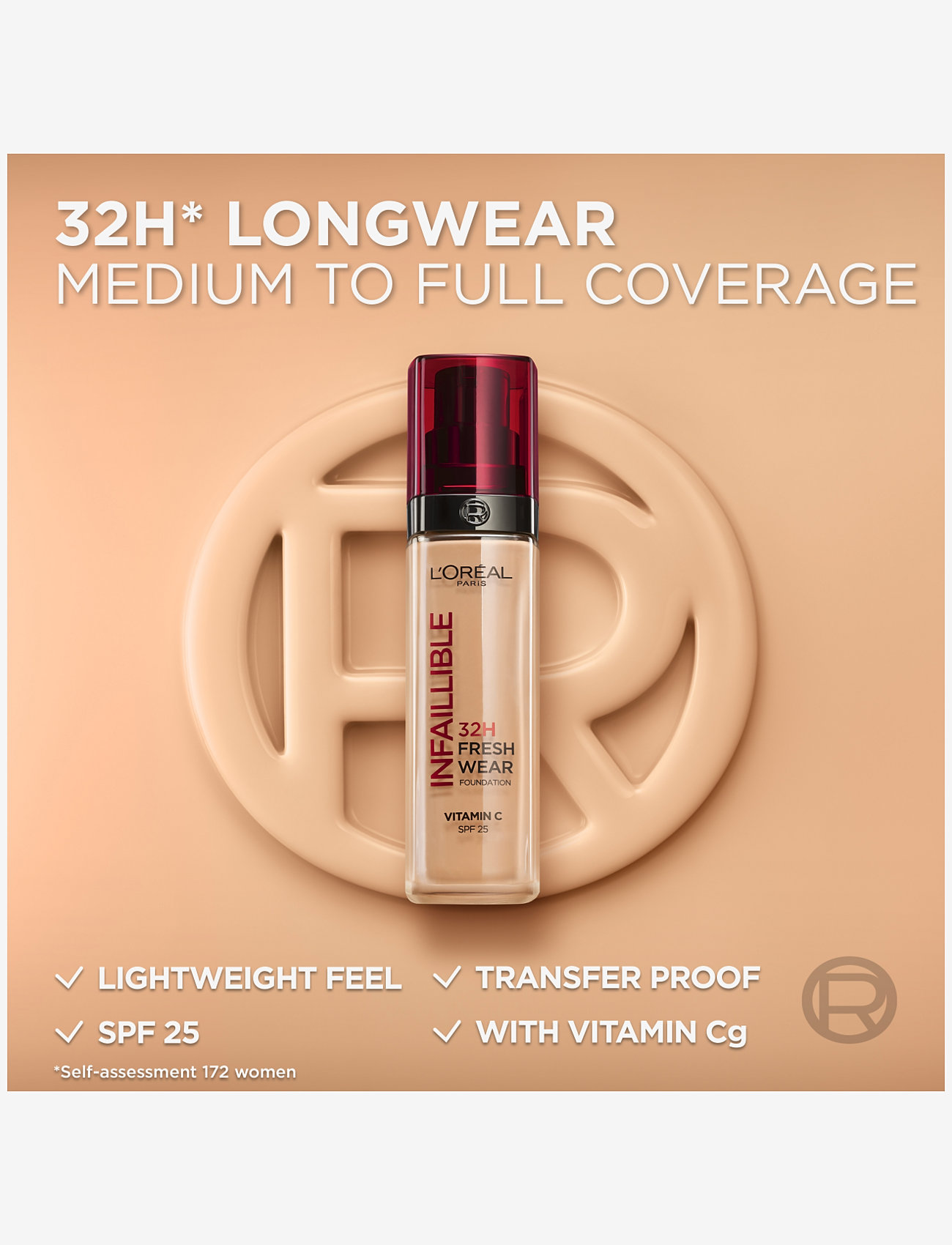 L'Oréal Paris - L'Oréal Paris, Infaillible 32H Fresh Wear Foundation, 125 Natural Beige, 30ml - julegaver under 300kr - natural beige - 2