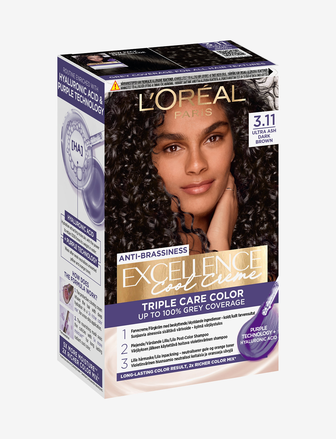 L'Oréal Paris - L'Oréal Paris, Excellence Cool Crème, permanent hair color, Up to 100% grey coverage - varanlegir hárlitir - 11 ultra ash dark brown - 1