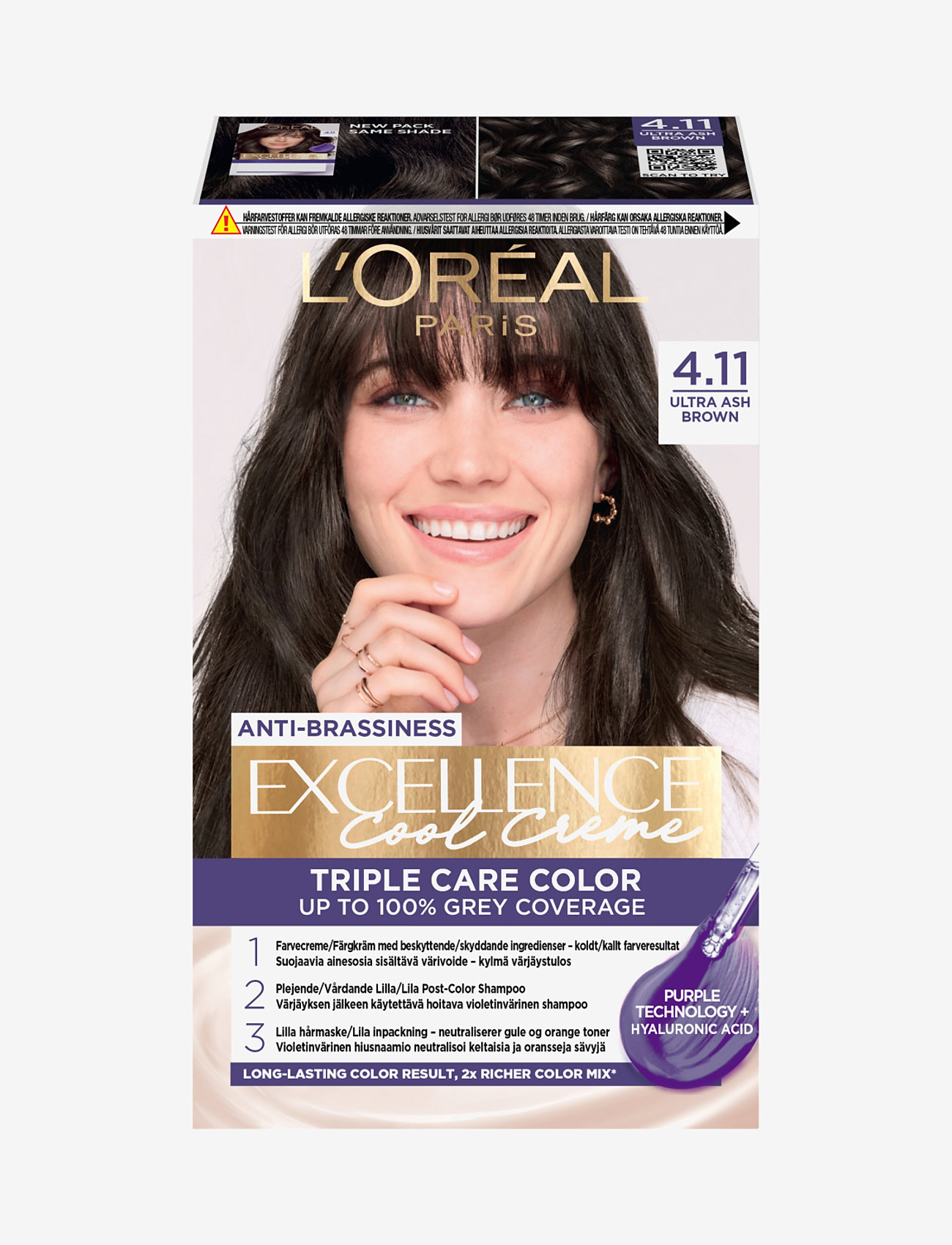 L'Oréal Paris - L'Oréal Paris, Excellence Cool Crème, permanent hair color, Up to 100% grey coverage - permanent hårfarve - 11 ultra ash brown - 0