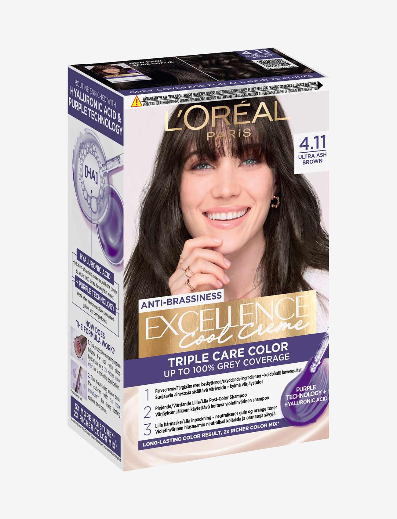 L'Oréal Paris - L'Oréal Paris, Excellence Cool Crème, permanent hair color, Up to 100% grey coverage - permanent hårfarve - 11 ultra ash brown - 1