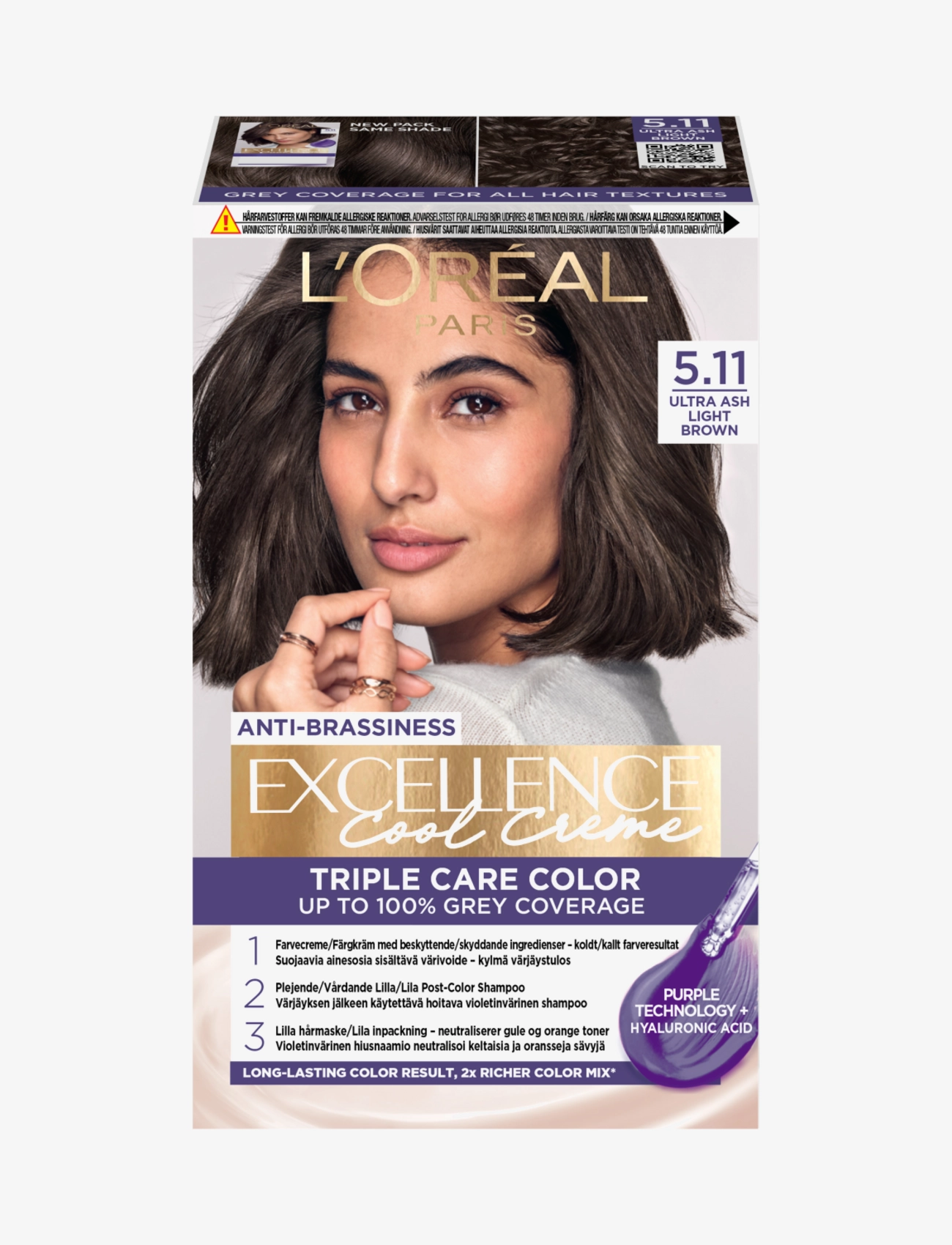 L'Oréal Paris, Excellence Cool Crème, Permanent Hair Color, Up To 100% Grey Coverage, Color Behandling, Nude, Str: ONE SIZE