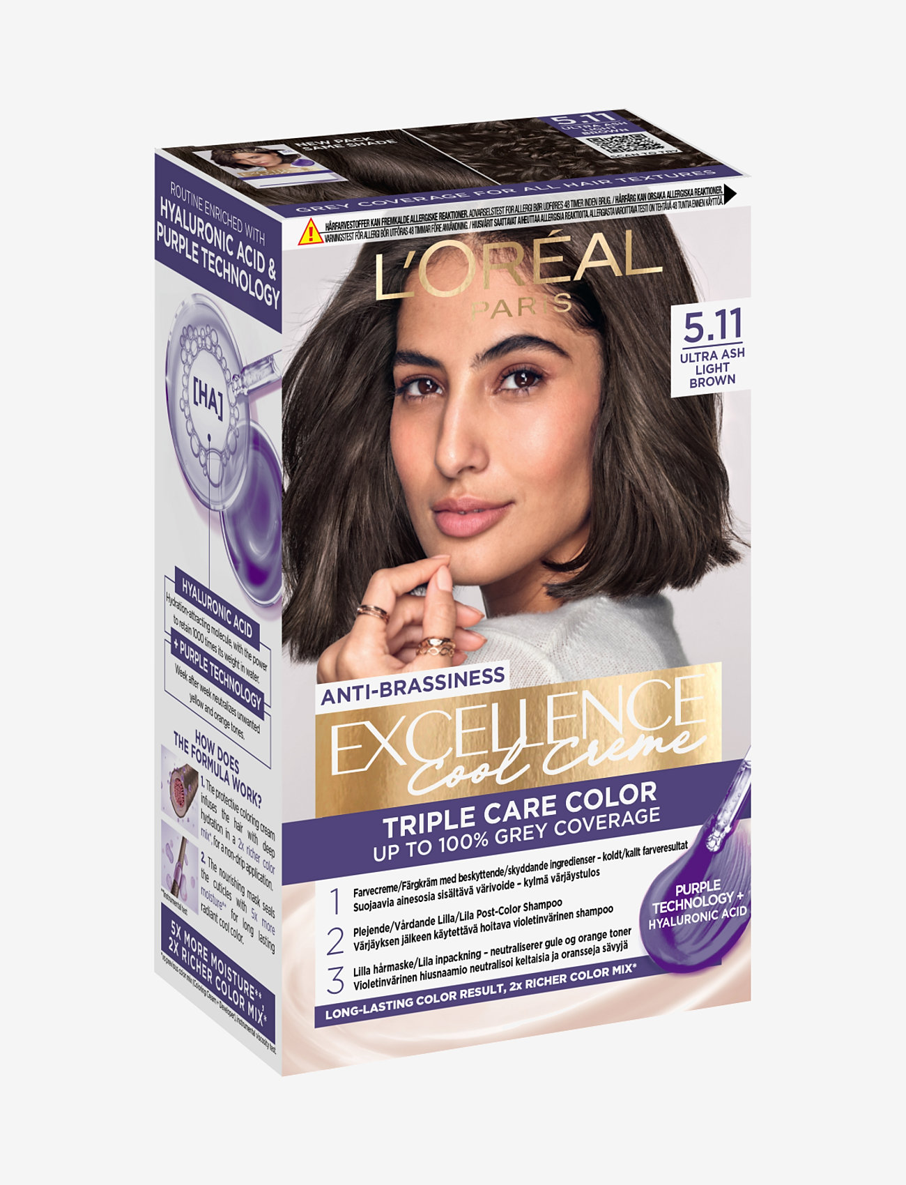 L'Oréal Paris - L'Oréal Paris, Excellence Cool Crème, permanent hair color, Up to 100% grey coverage - permanent hårfarve - 11 ultra ash light brown - 1