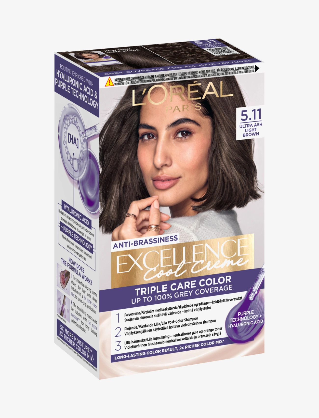 L'Oréal Paris - L'Oréal Paris, Excellence Cool Crème, permanent hair color, Up to 100% grey coverage - laveste priser - 11 ultra ash light brown - 1