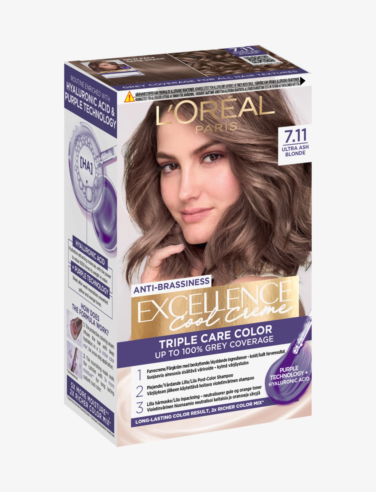 L'Oréal Paris - L'Oréal Paris, Excellence Cool Crème, permanent hair color, Up to 100% grey coverage - permanent hårfärg - 11 ultra ash blond - 1