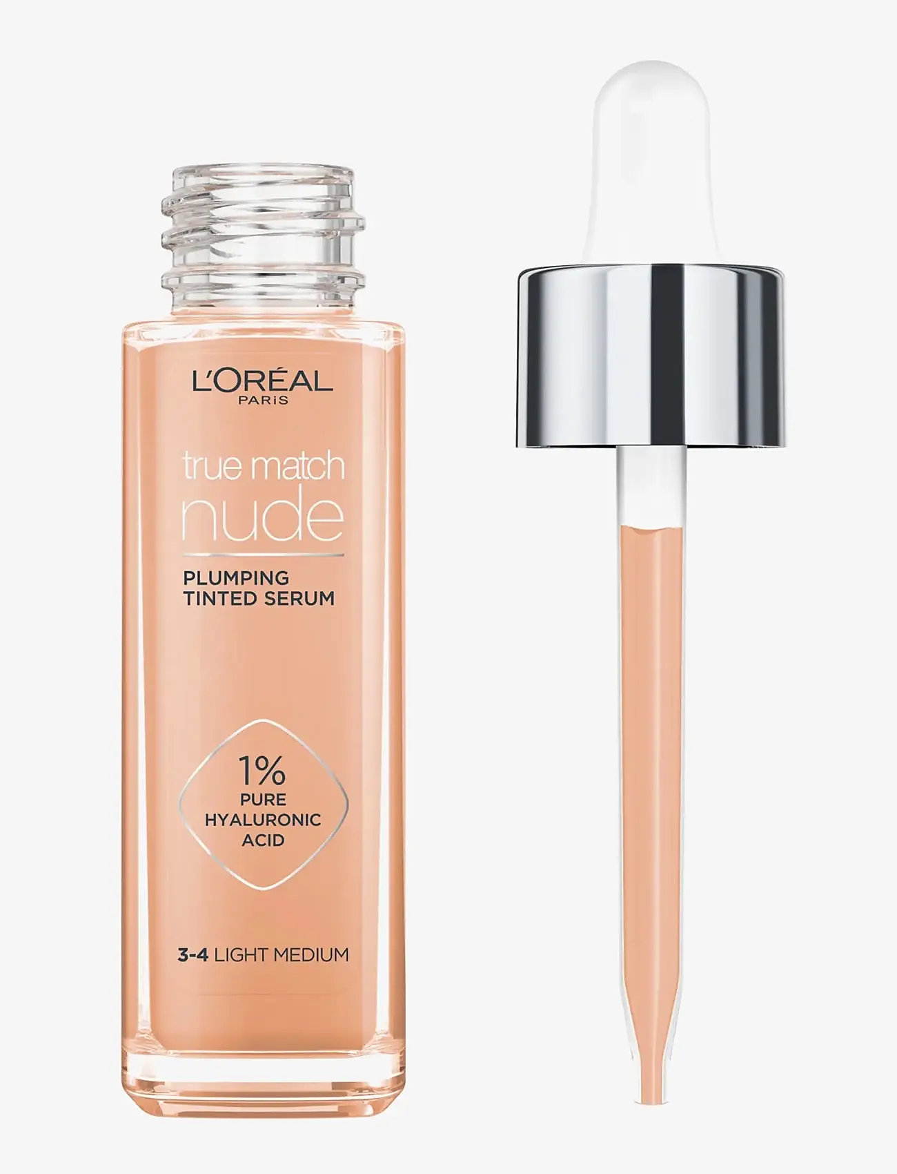 L'Oréal Paris - L'Oreal Paris True Match Nude Plumping Tinted Serum 3-4 Light Medium 30 ml - förðunarvörur - light-medium 3-4 - 1