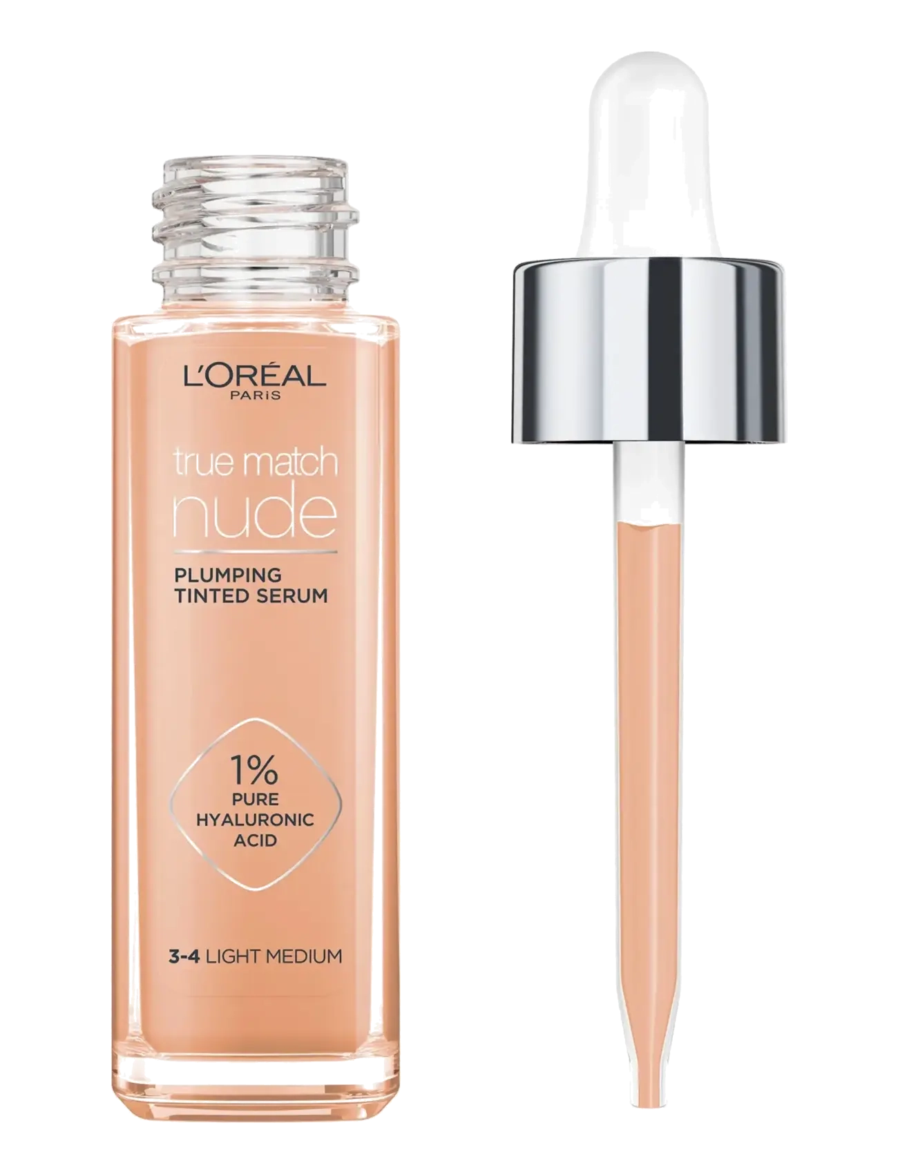 L'Oréal Paris - L'Oreal Paris True Match Nude Plumping Tinted Serum 3-4 Light Medium 30 ml - förðunarvörur - light-medium 3-4 - 1