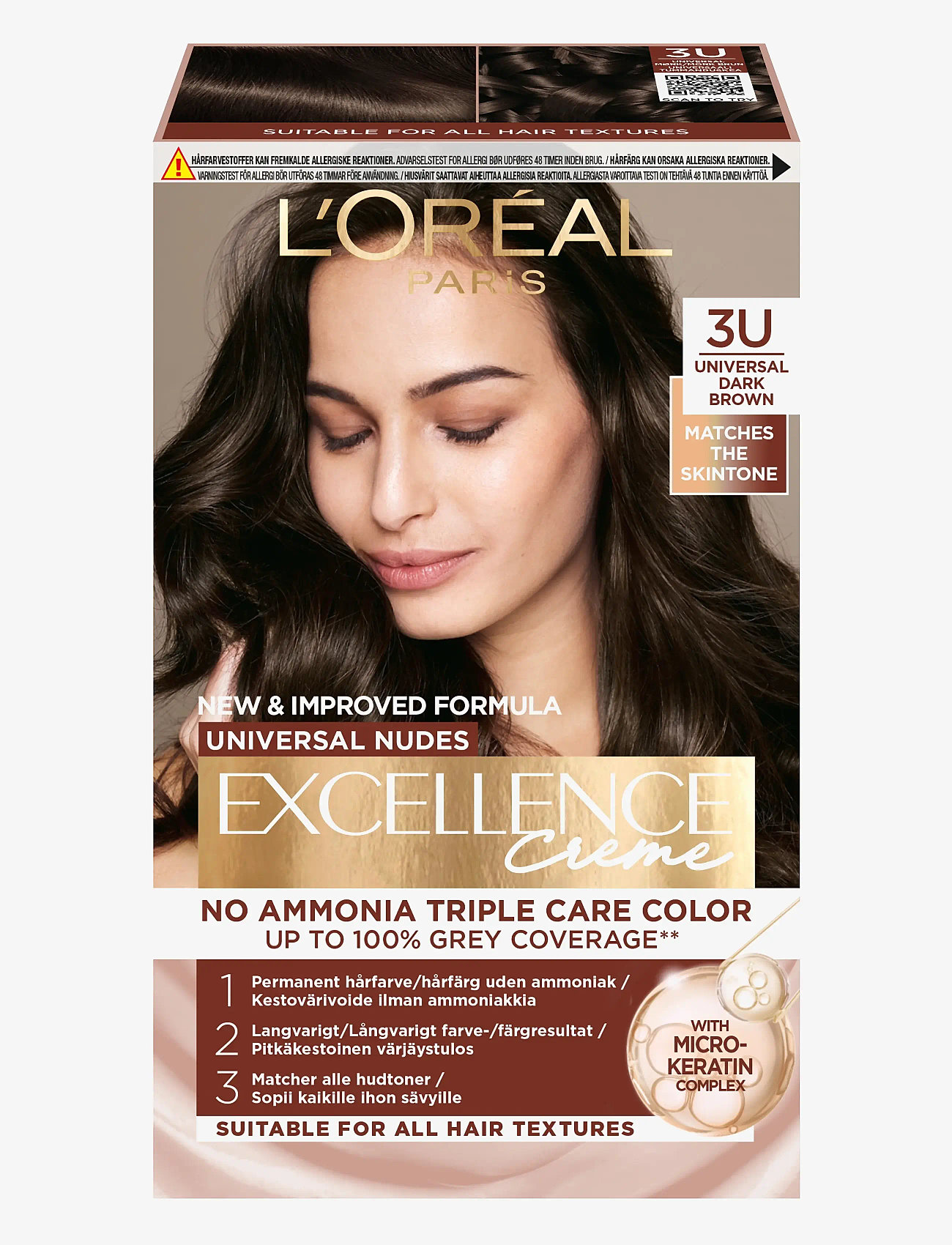 L'Oréal Paris - L'Oréal Paris Excellence Universal Nudes 3U Universal Dark Brown - permanent hårfarve - 3u universal dark brown - 0