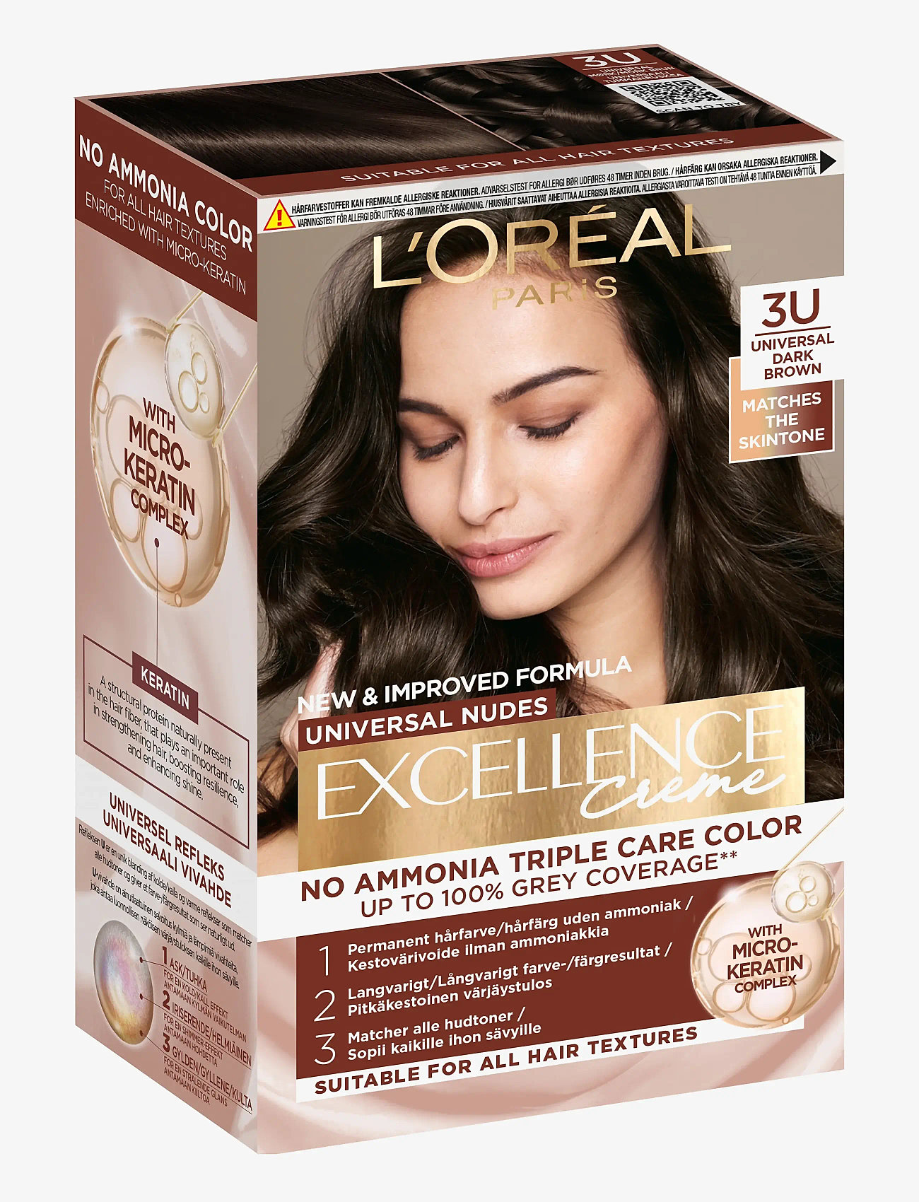L'Oréal Paris - L'Oréal Paris Excellence Universal Nudes 3U Universal Dark Brown - permanent hårfarve - 3u universal dark brown - 1