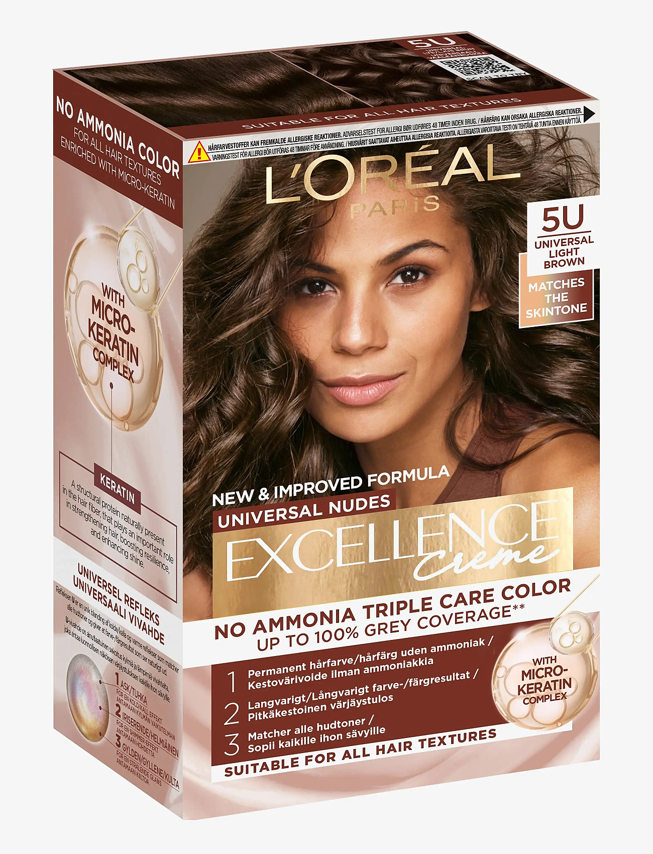 L'Oréal Paris - L'Oréal Paris Excellence Universal Nudes 5U Universal Light Brown - permanent hårfärg - light brown - 1