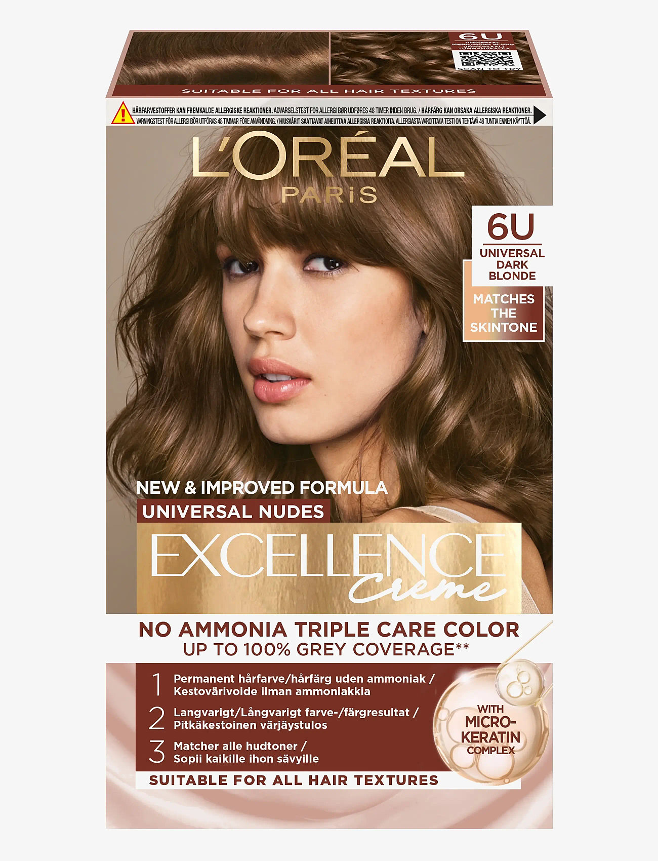 L'Oréal Paris - L'Oréal Paris Excellence Universal Nudes 6U Universal Dark Blonde - permanent hårfärg - 6u universal dark blonde - 0